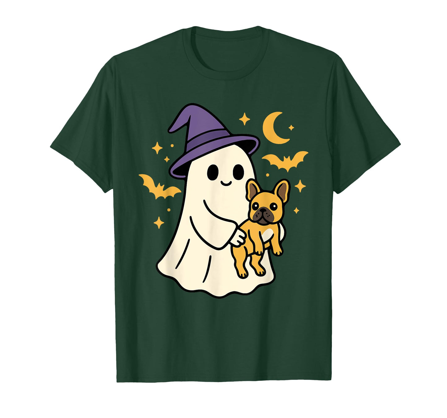Ghost French Bulldog Dog Witch Hat Halloween Dog Costume T-Shirt