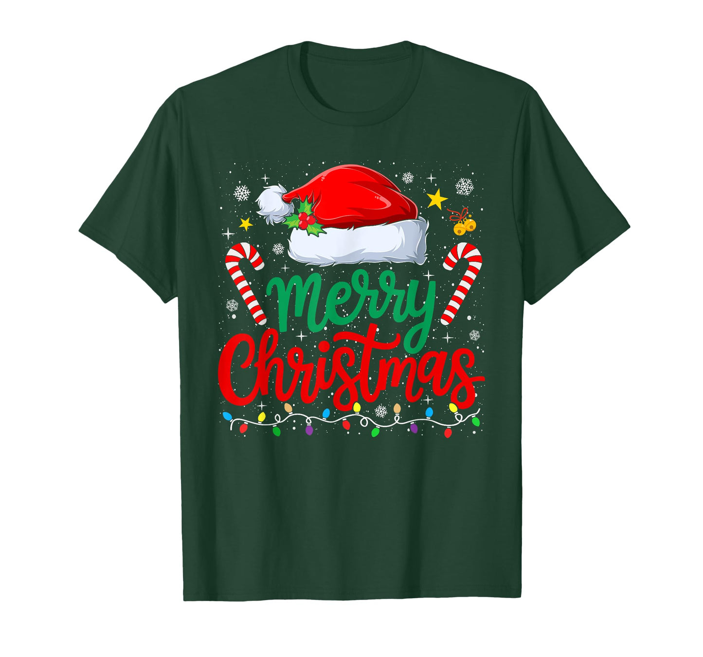 Merry Christmas Lights Family Santa Hat Xmas Men Women Kid T-Shirt