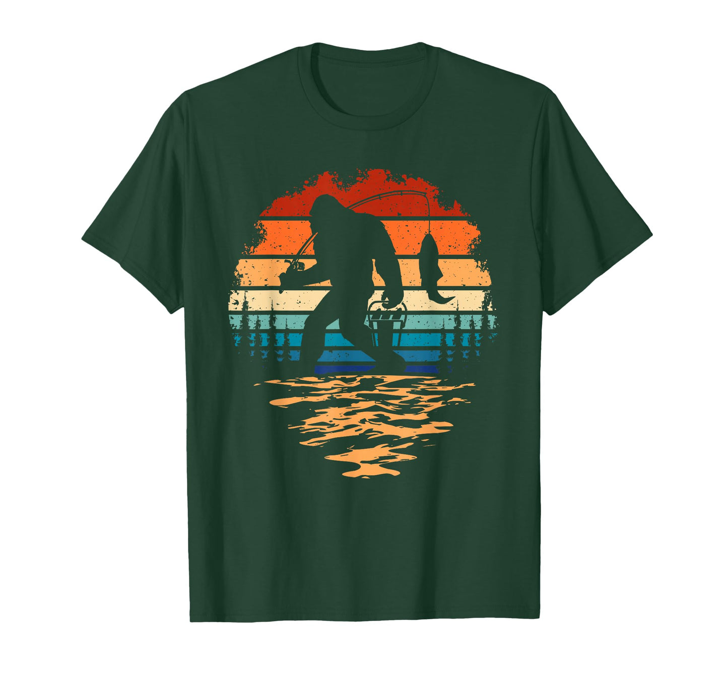 Bigfoot Fishing Funny Retro Sasquatch Dad Men Kids T-Shirt