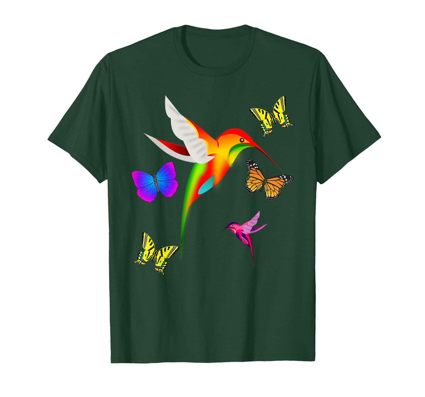 Unique Colorful Hummingbird With Butterflies T-Shirt