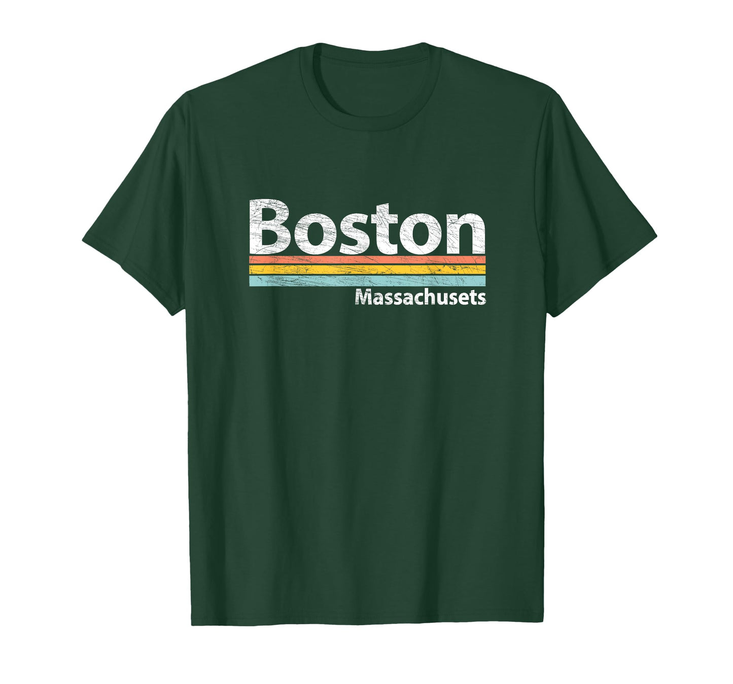 Boston - Massachusetts - Worn Design Retro Stripes - Classic T-Shirt
