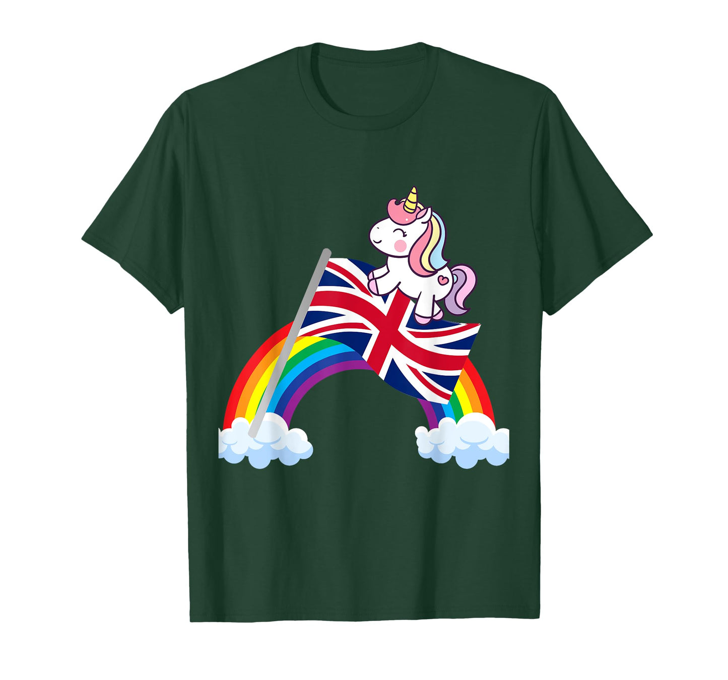 Unicorn Riding British UK Flag Boys Girls Women Kids Rainbow T-Shirt