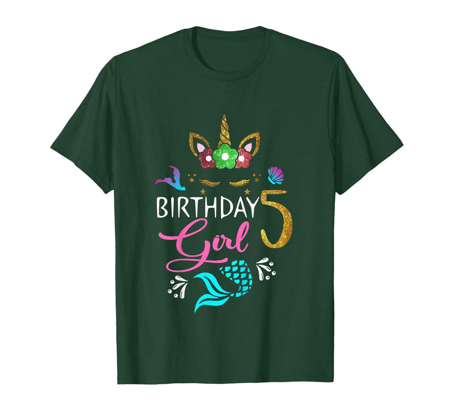 5 Years Old Unicorn Shirt Mermaid Tail 5th Birthday Girl T-Shirt