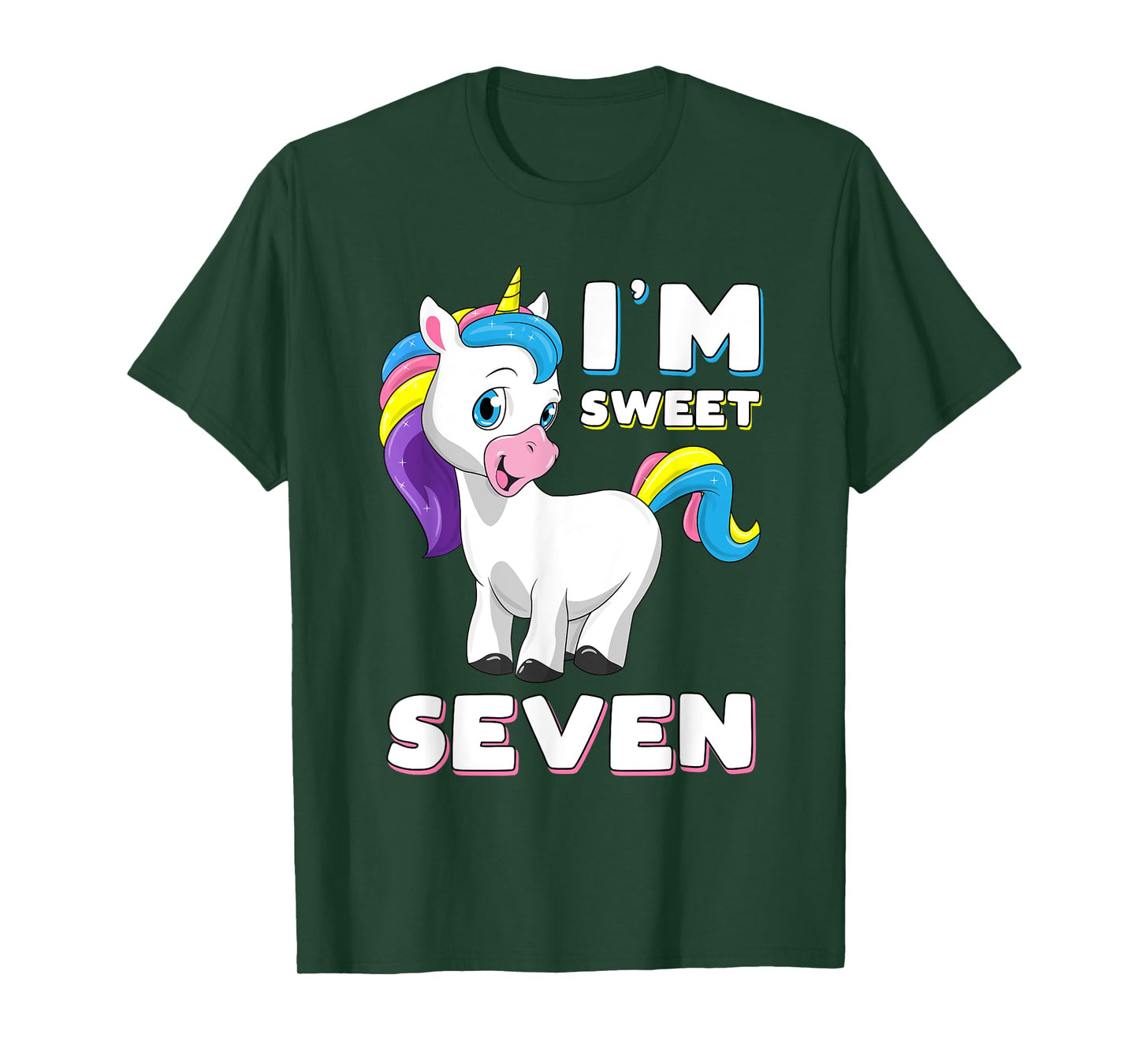I'm seven Girl Shirt Sweet Unicorn 7th birthday Party Bday T-Shirt