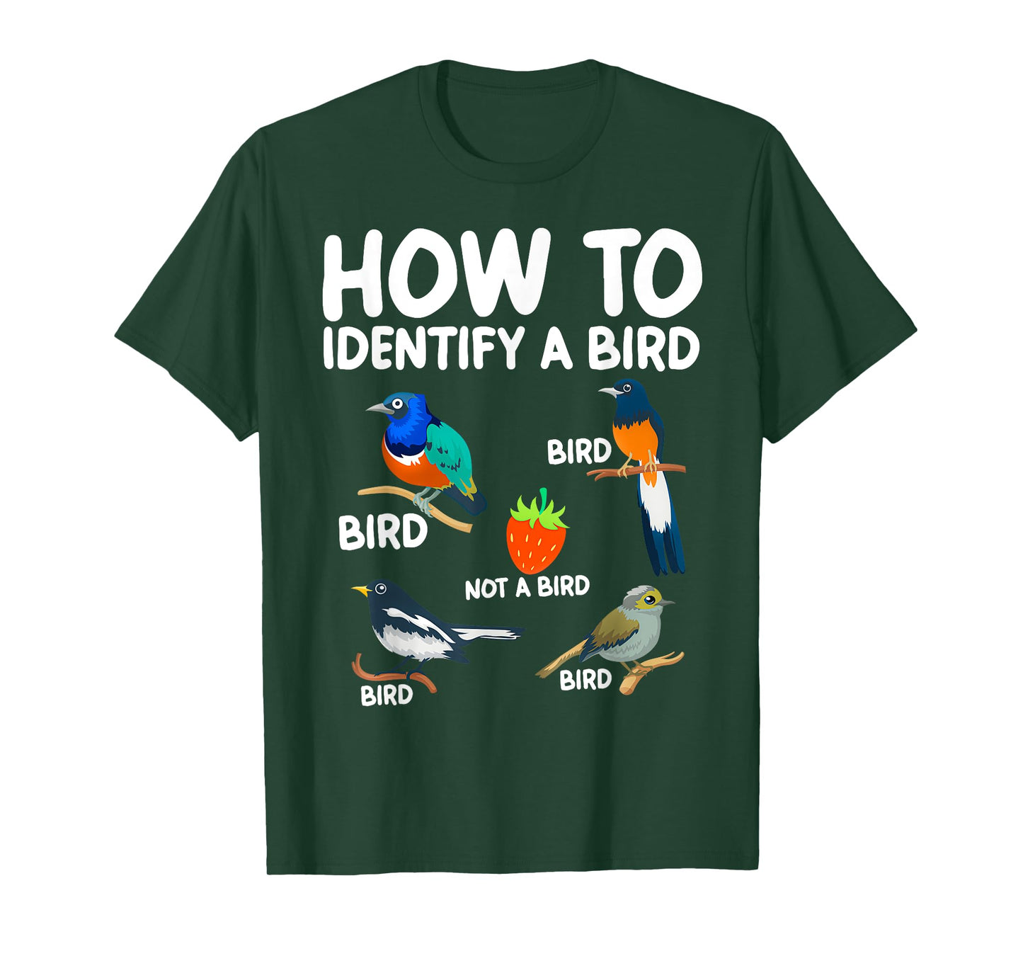 Funny Bird Watcher Gift Tees How To Identify A Bird Bird Print T-Shirt Unisex-Adults Black Small Classic Fit Short Sleeve Cotton Polyester 100% Imported