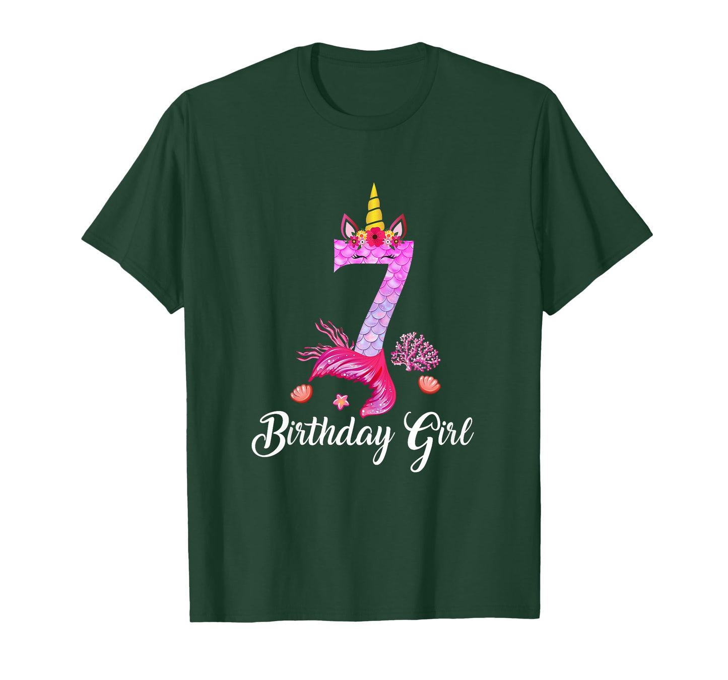 7th Mermaid Tail Shirt Unicorn Number 7 Years Old Birthday T-Shirt
