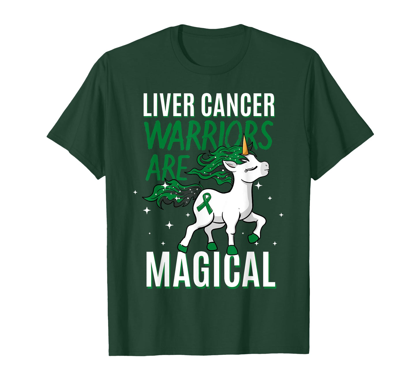 Liver Cancer Warrior Magical Unicorn Green Ribbon Jaundice T-Shirt