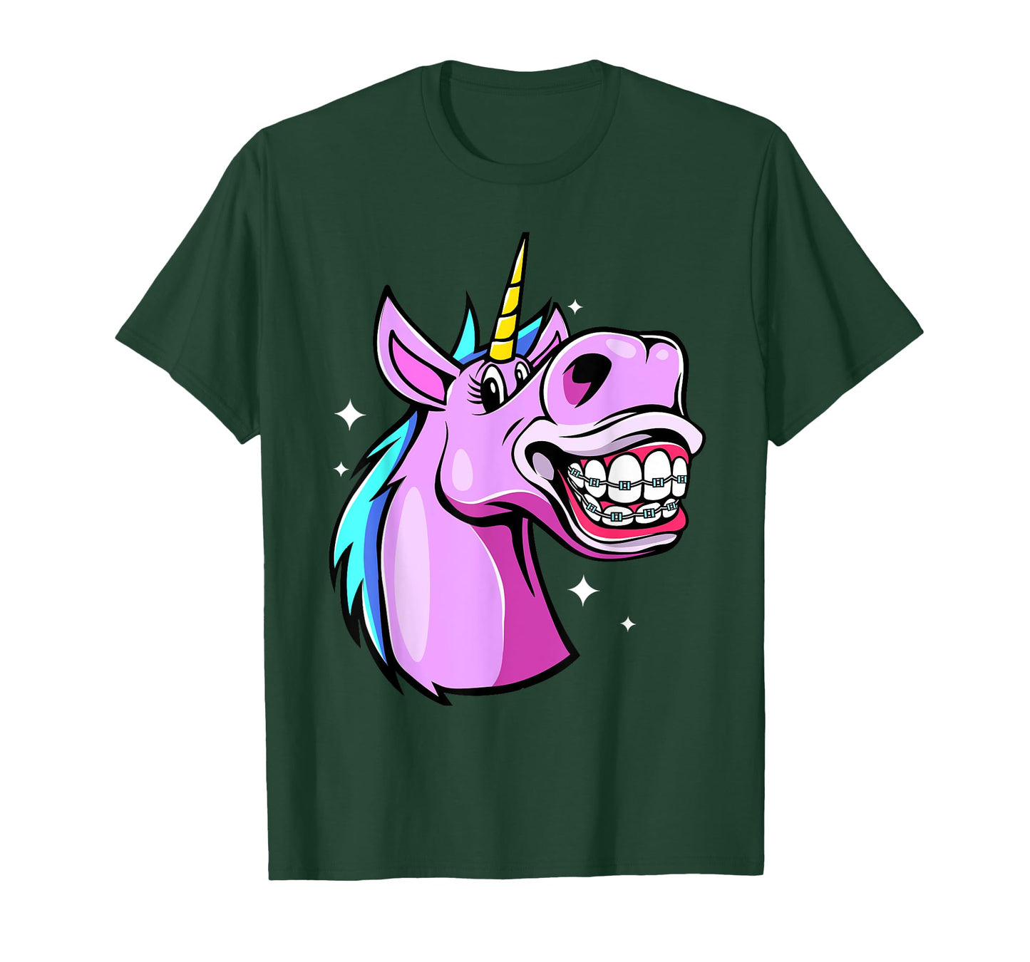 Unicorn With Braces For Girls Funny Orthodontist Dentist T-Shirt