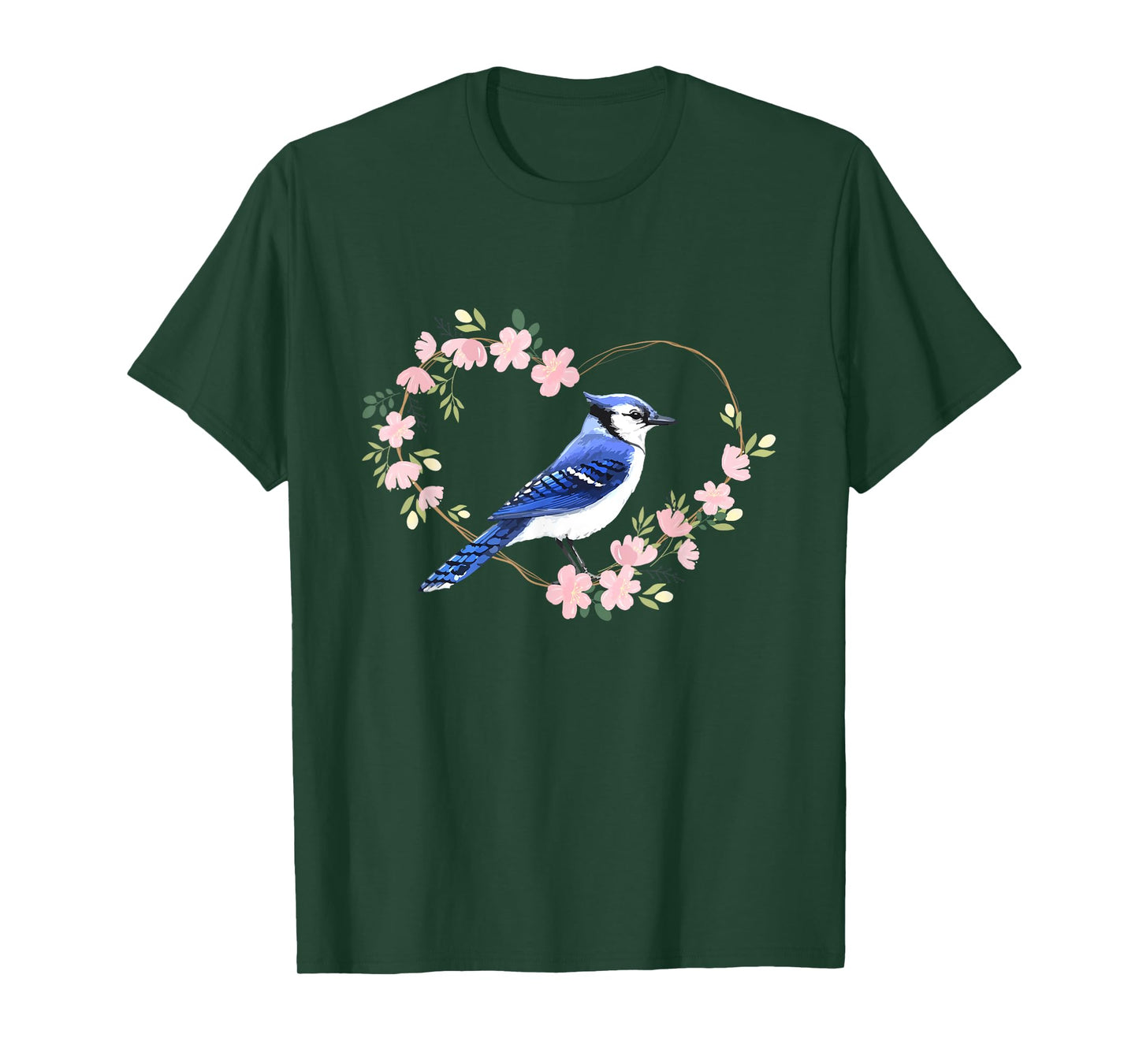Blue Jay Bird Lover Watching Bidwatcher Birder Flower Heart T-Shirt