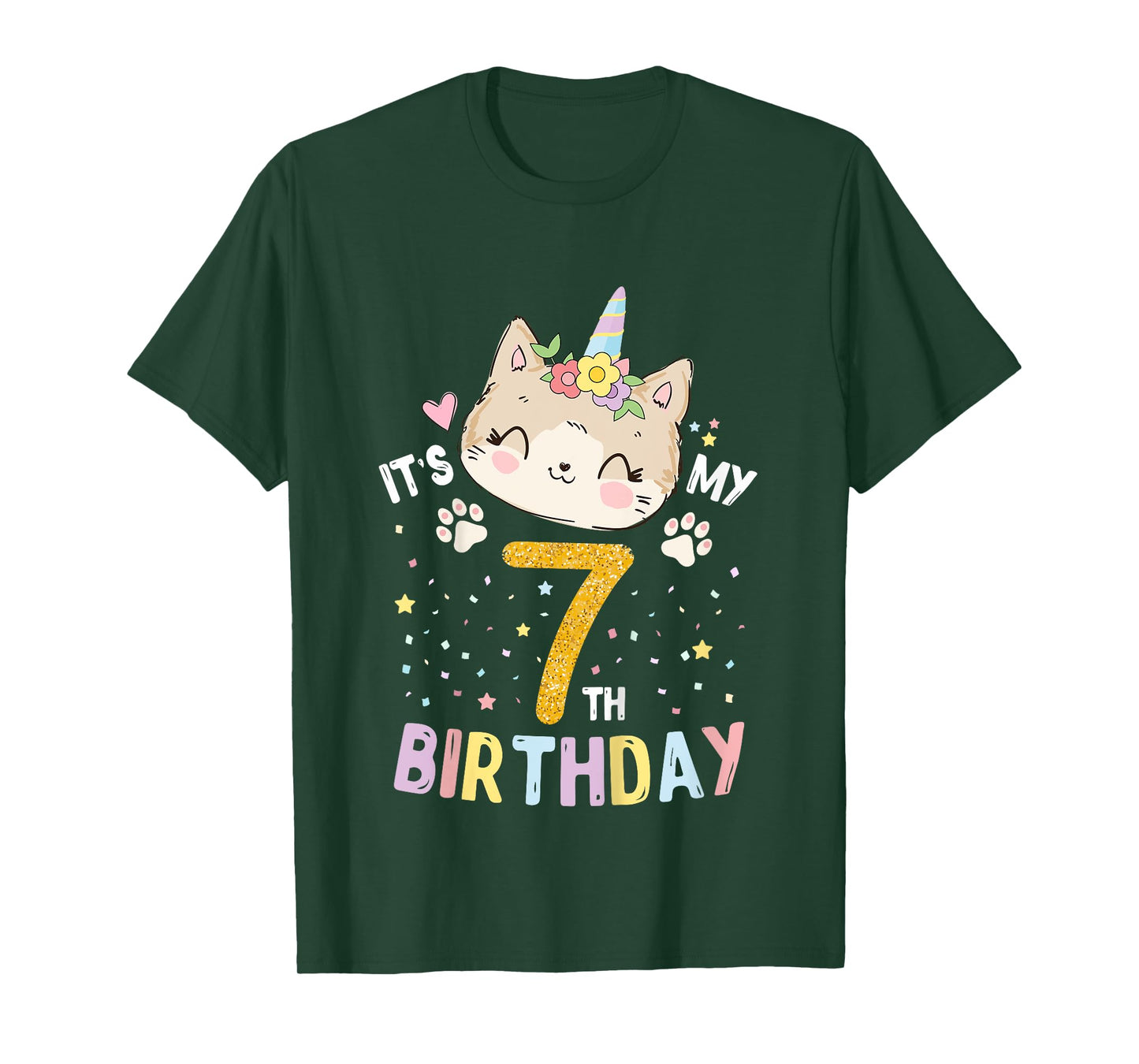 Kids It’s My 7th Birthday Cute Unicorn Cat 7-Year-Old Girl T-Shirt