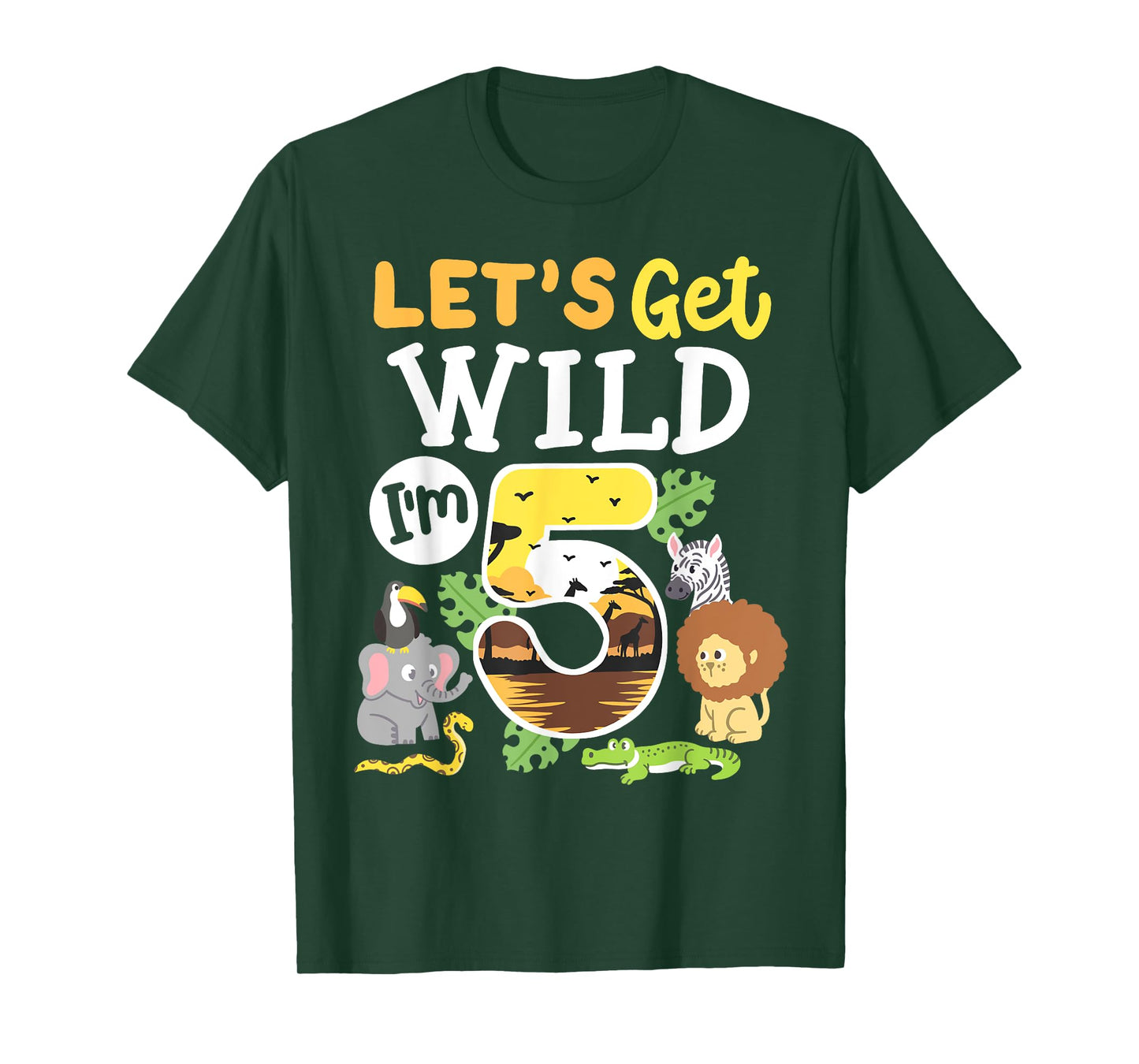 Jungle Safari Let's Get Wild 5th Birthday Zoo 5 Year Old Kid T-Shirt
