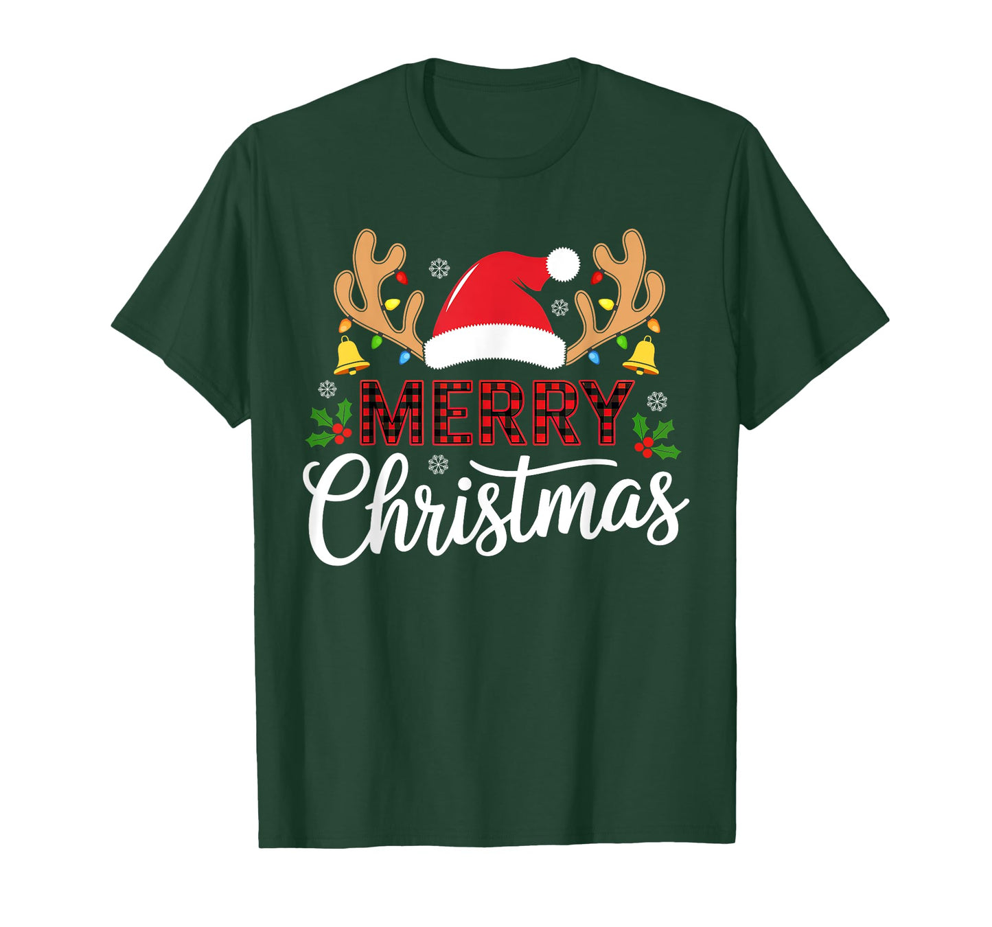 Merry Christmas Buffalo Plaid Funny Xmas Men Women Family T-Shirt