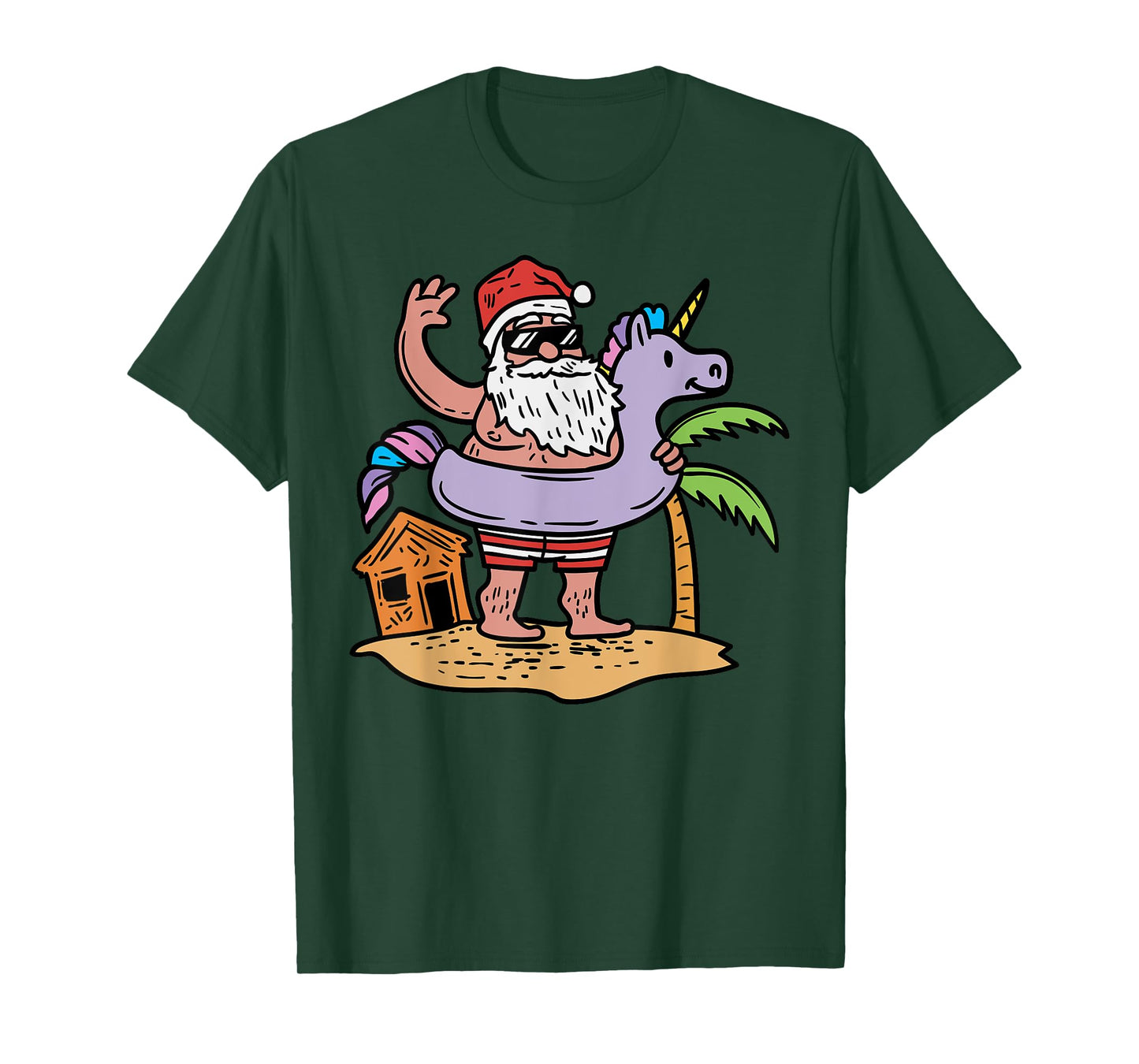 Summer Santa Unicorn Floater Funny Christmas July Beach Gift T-Shirt for Men Women Kids