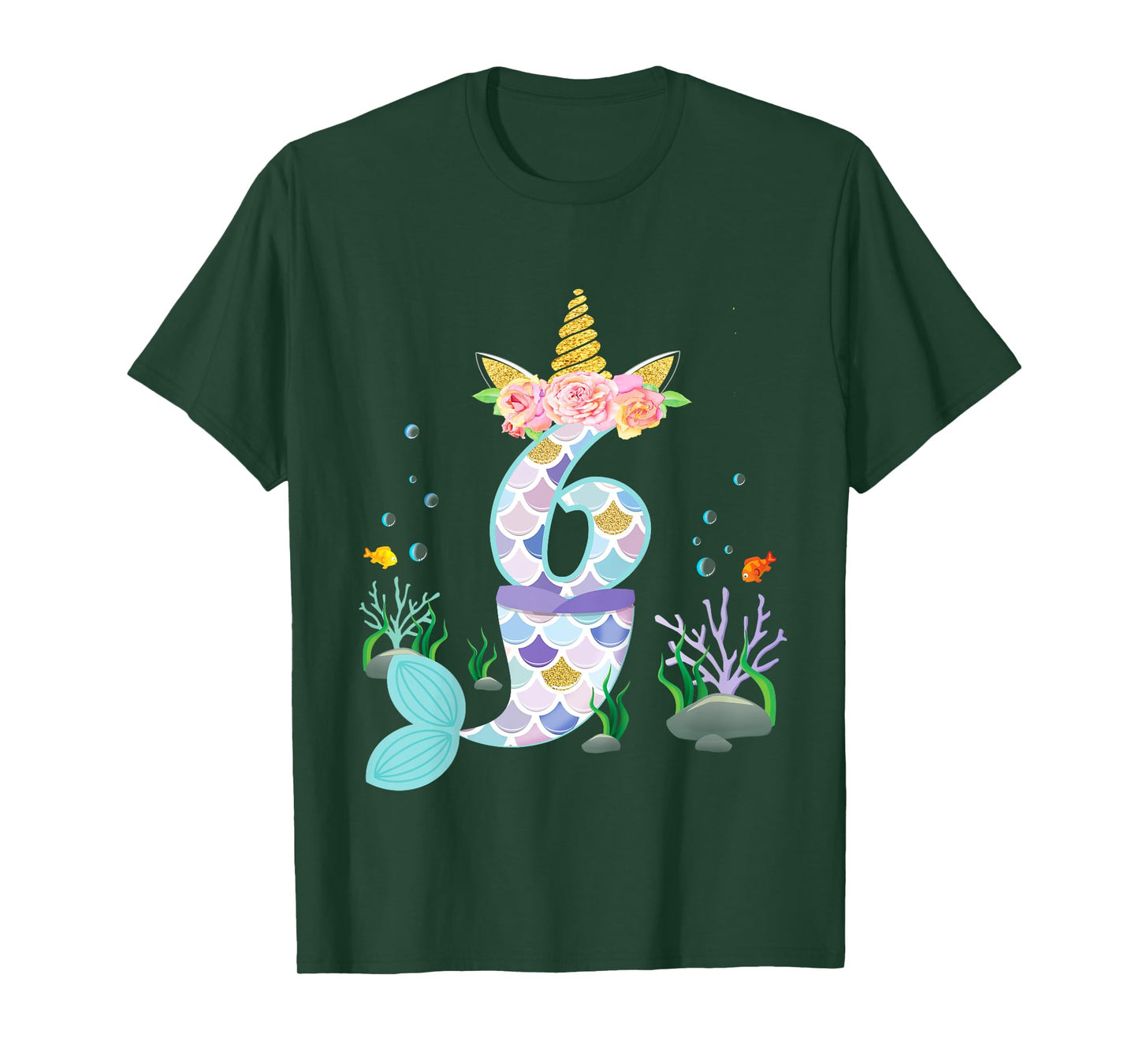 6 Year Old Unicorn Mermaid Birthday Tail Girl Theme 6th Gift T-Shirt