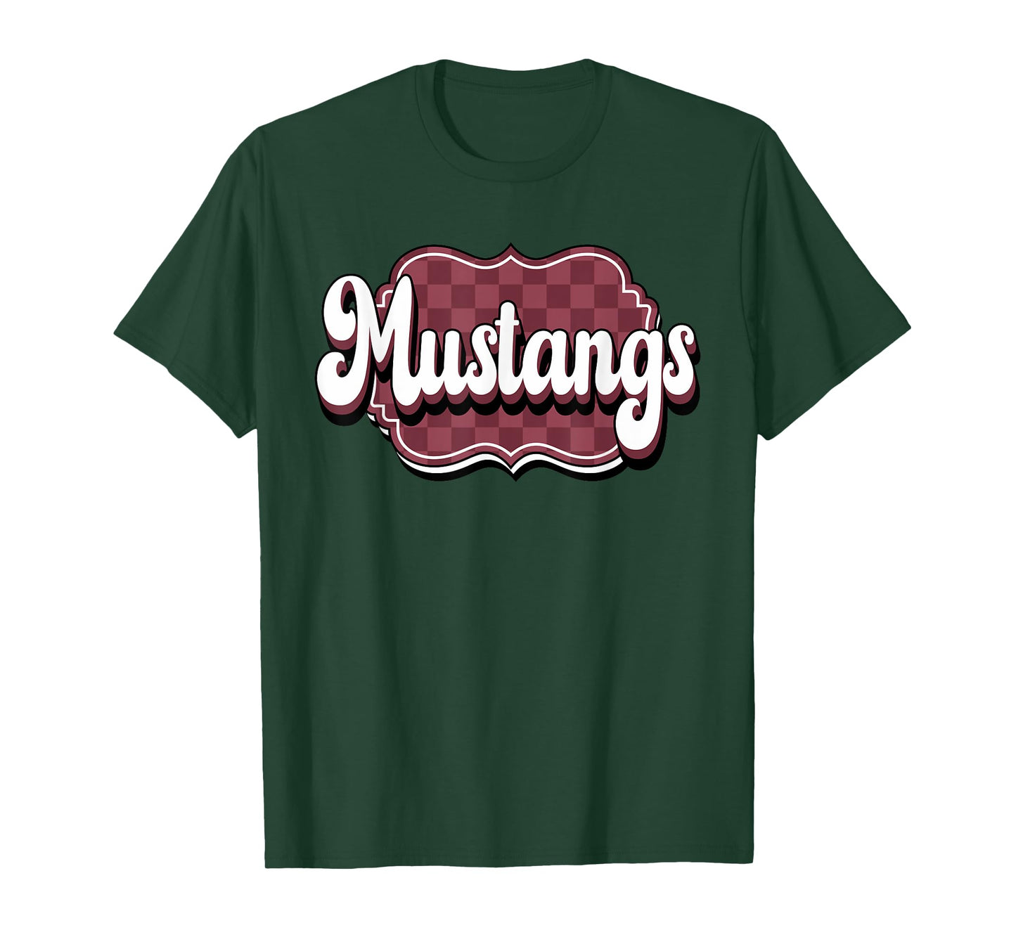 Mustangs Checkered Retro Maroon Mustang Pride School Spirit T-Shirt
