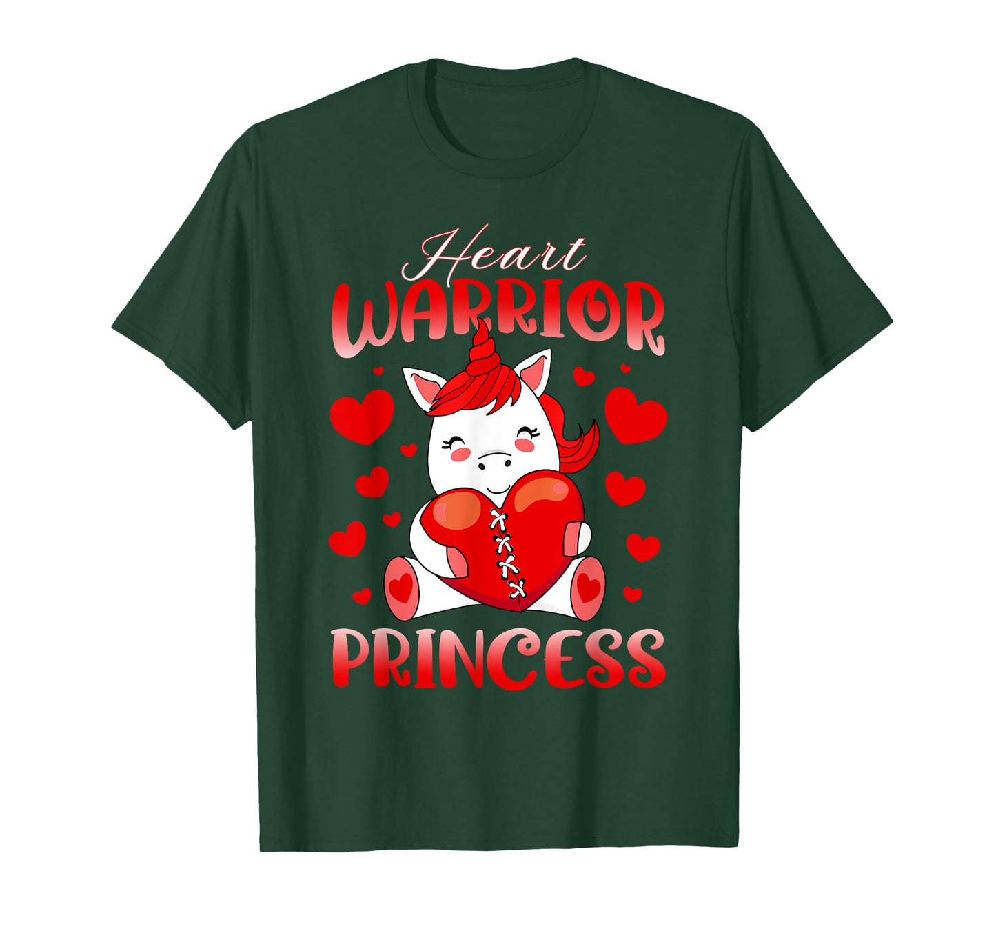 Heart Warrior Princess Heart Disease Red Ribbon Unicorn Girl T-Shirt