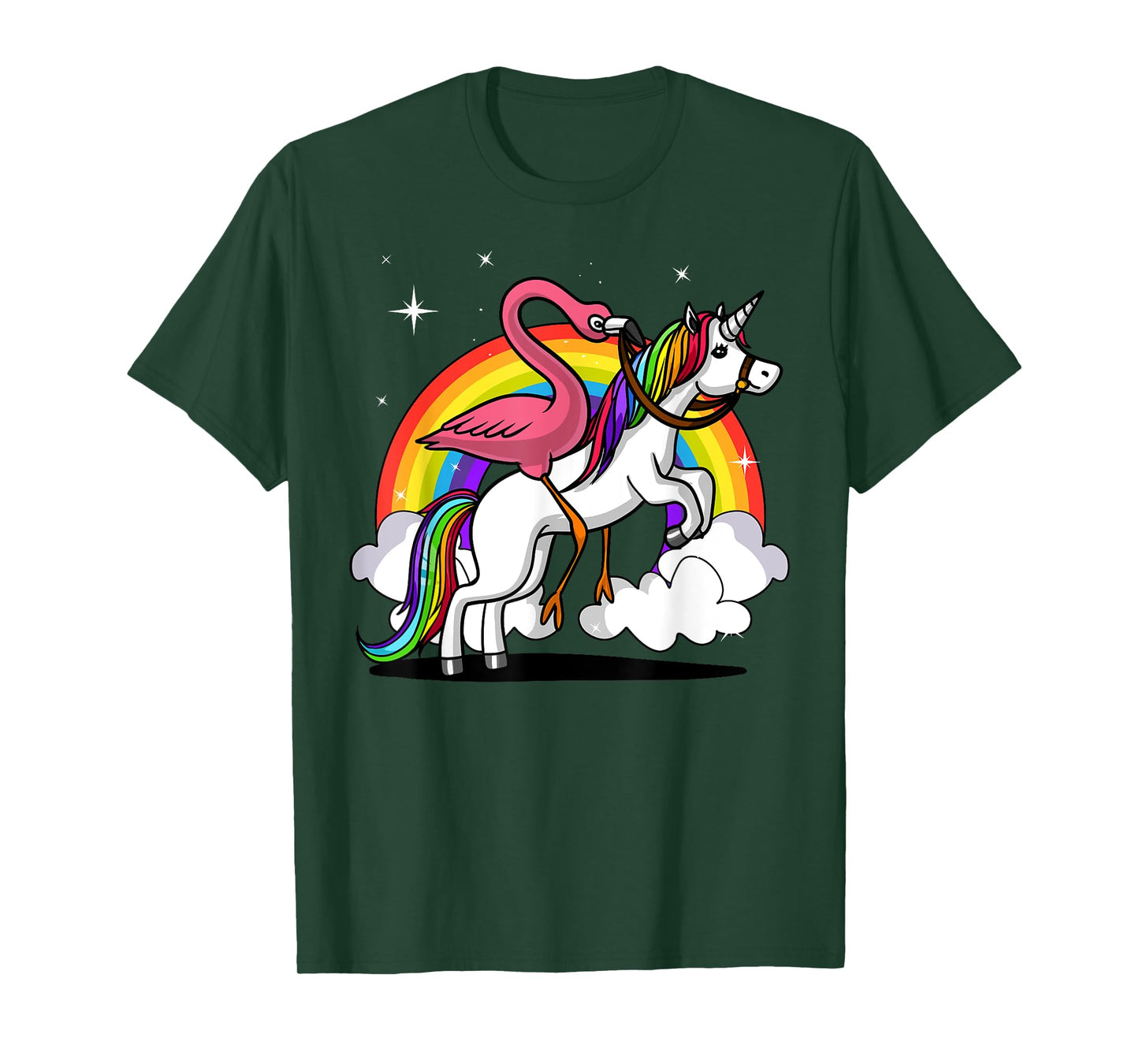 Flamingo Bird Riding Unicorn Magical Rainbow Kids Girls T-Shirt
