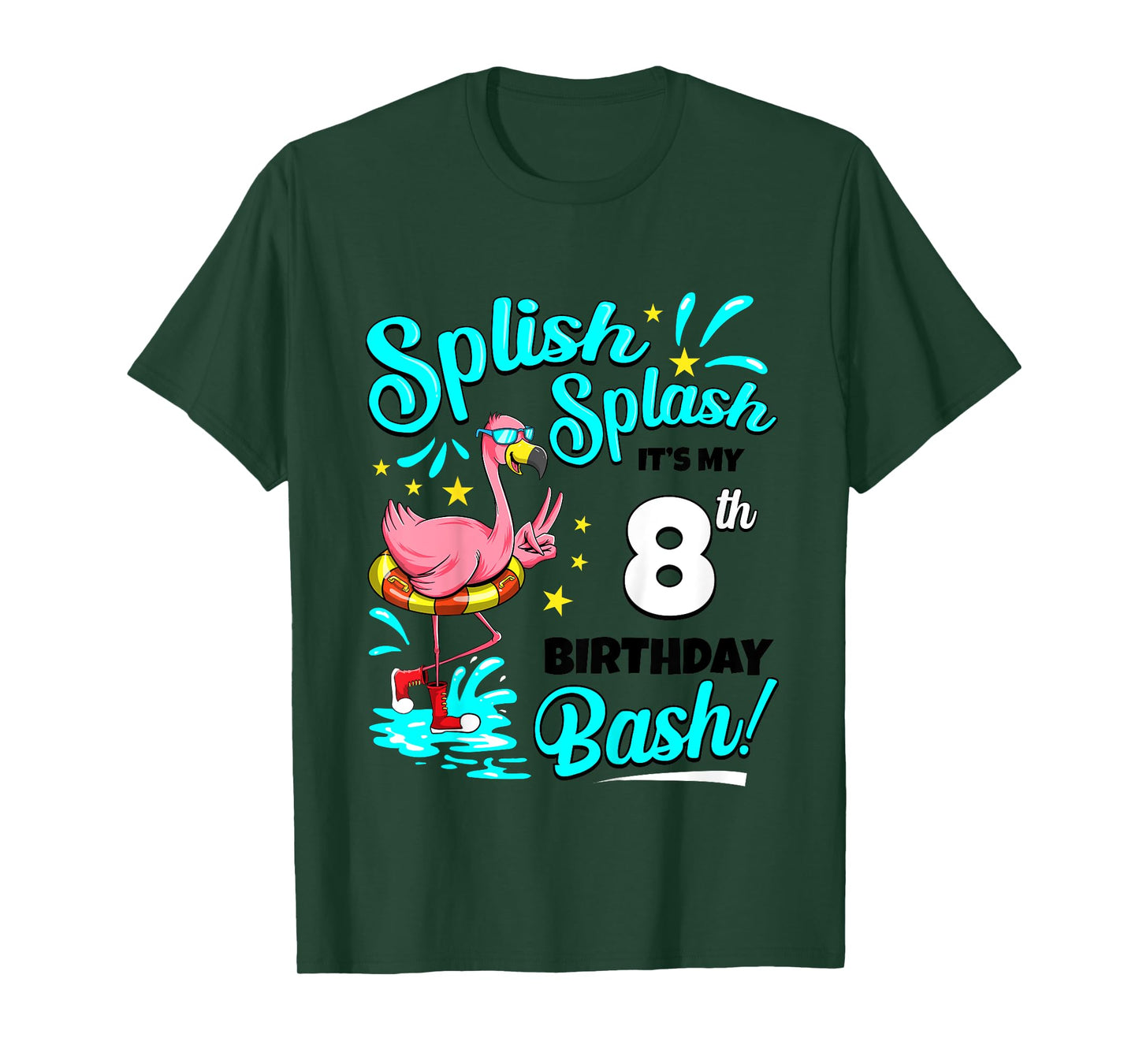8th Birthday Flamingo 8 Years Old Pool Party Summer T-Shirt for Girls Kids