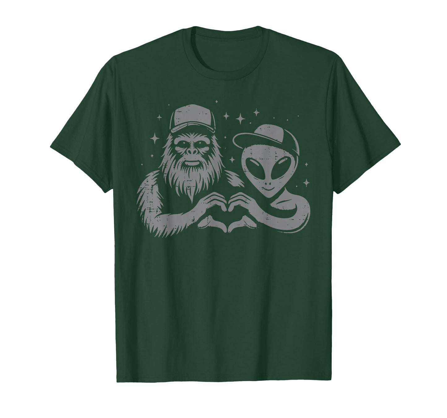 Bigfoot Sasquatch Alien Heart Selfie Funny Men Women Kids T-Shirt