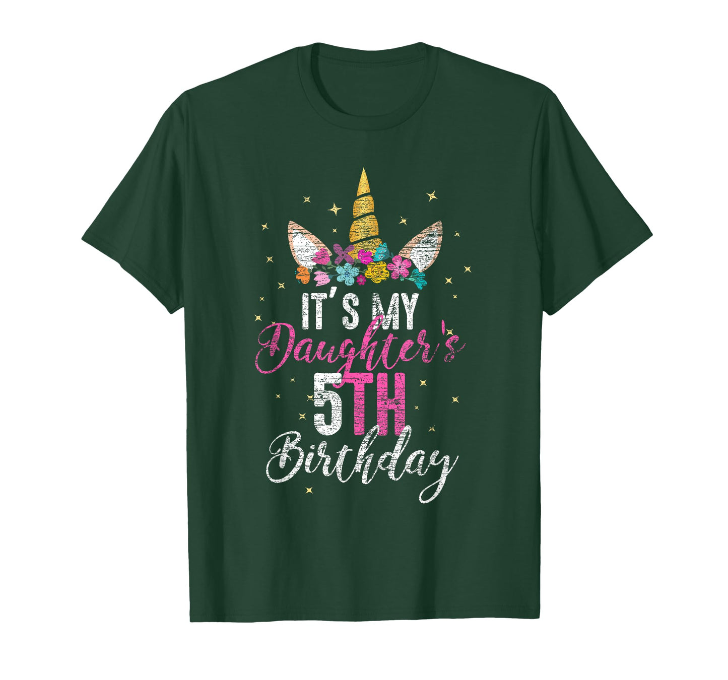 Its My Daughters 5th Birthay Girl Gift Unicorn Birthday T-Shirt