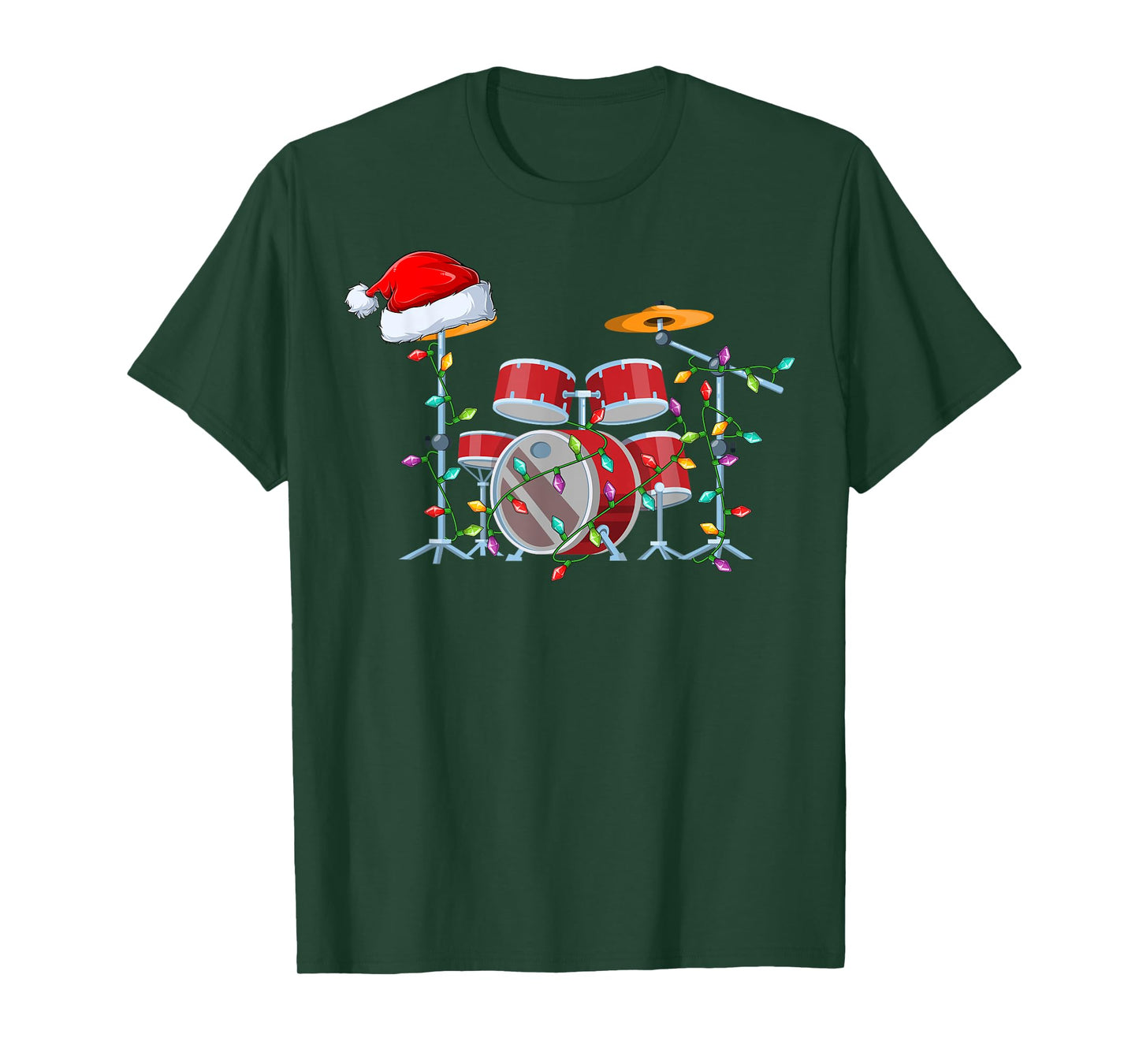 Xmas Lights Santa Hat Musical Drum Christmas T-Shirt