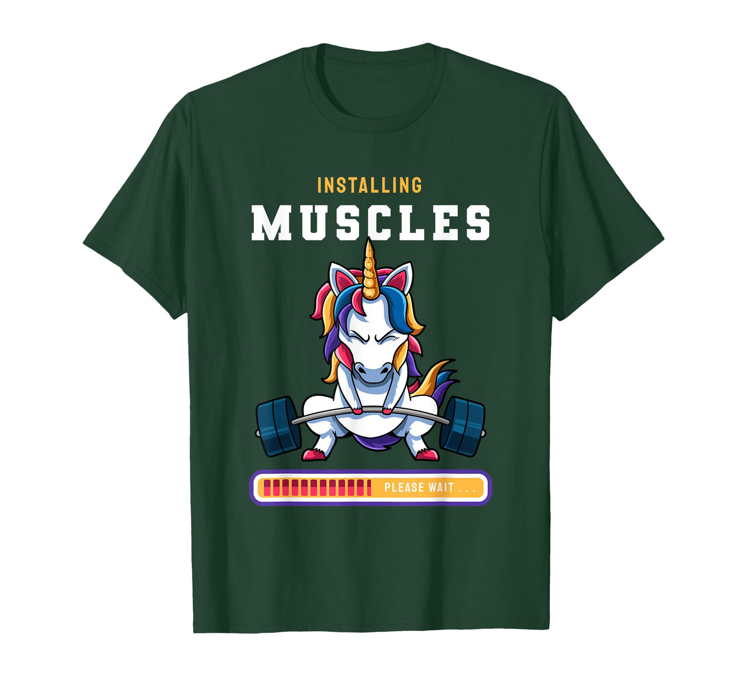 Funny Magical Unicorn Lifting Installing Muscles Loading App T-Shirt