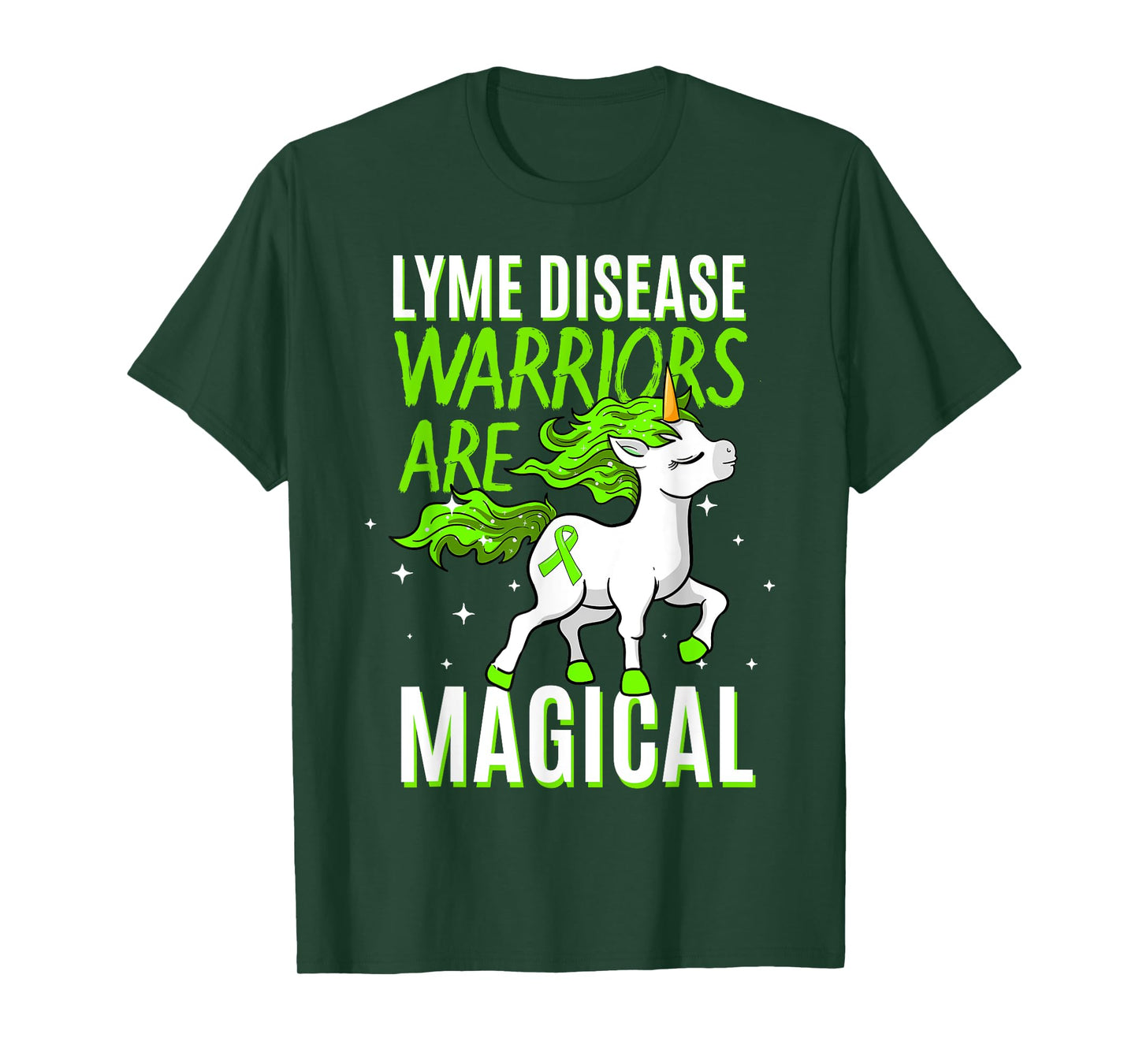 Lyme Disease Warrior Magical Unicorn Ticks Green Ribbon Gift T-Shirt