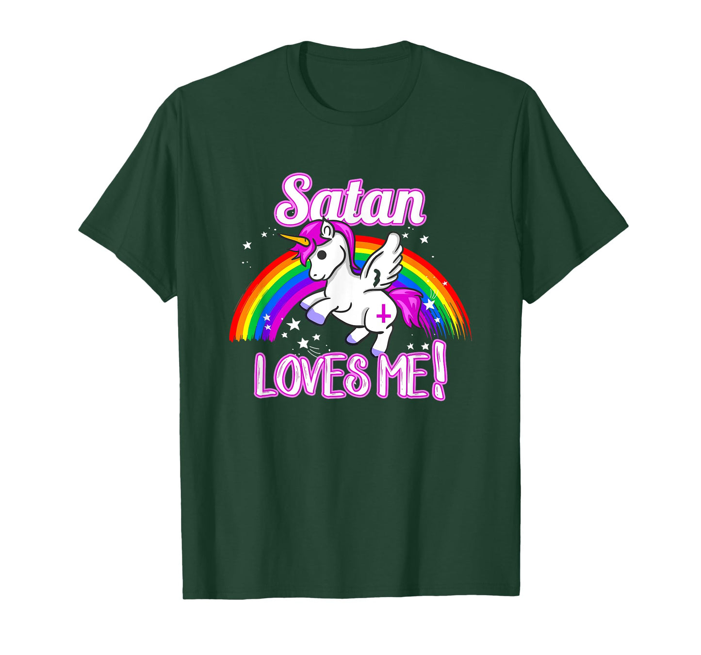 Satan Loves Me T-Shirt Unicorn Religion Non-Believer God T-Shirt