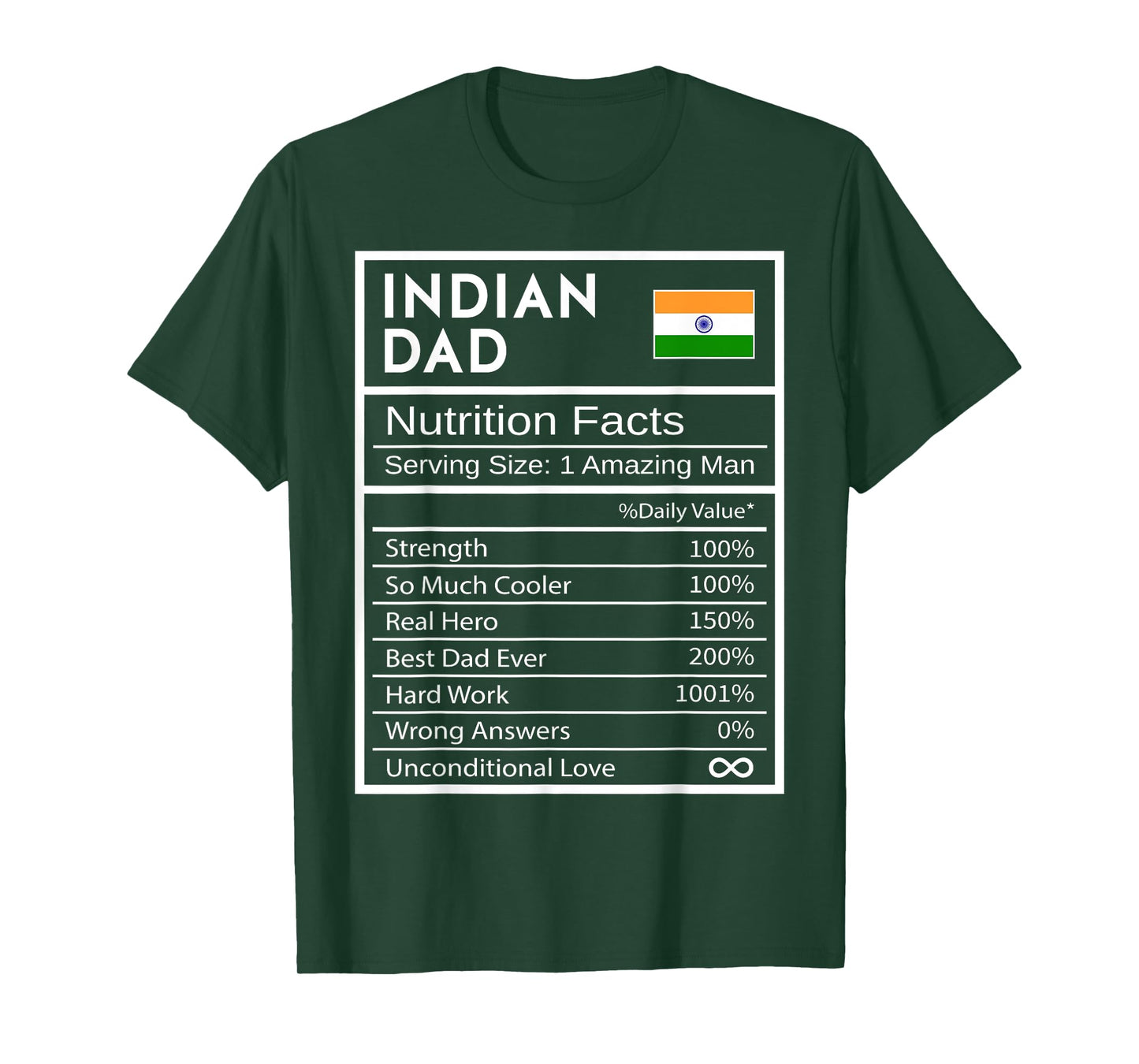 Indian Dad Nutrition Facts National Pride Gift For Dad T-Shirt