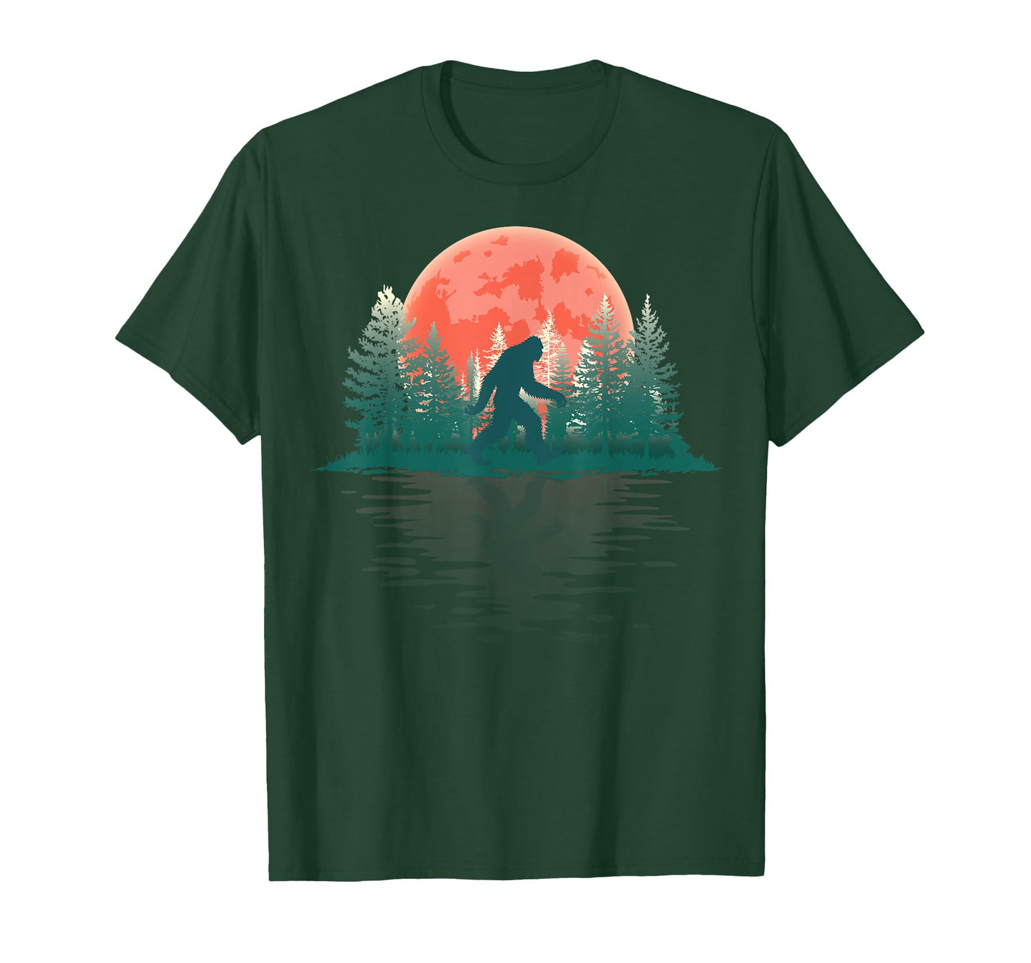 Bigfoot Sasquatch Full Moon Wildlife Trees Forest Reflection T-Shirt