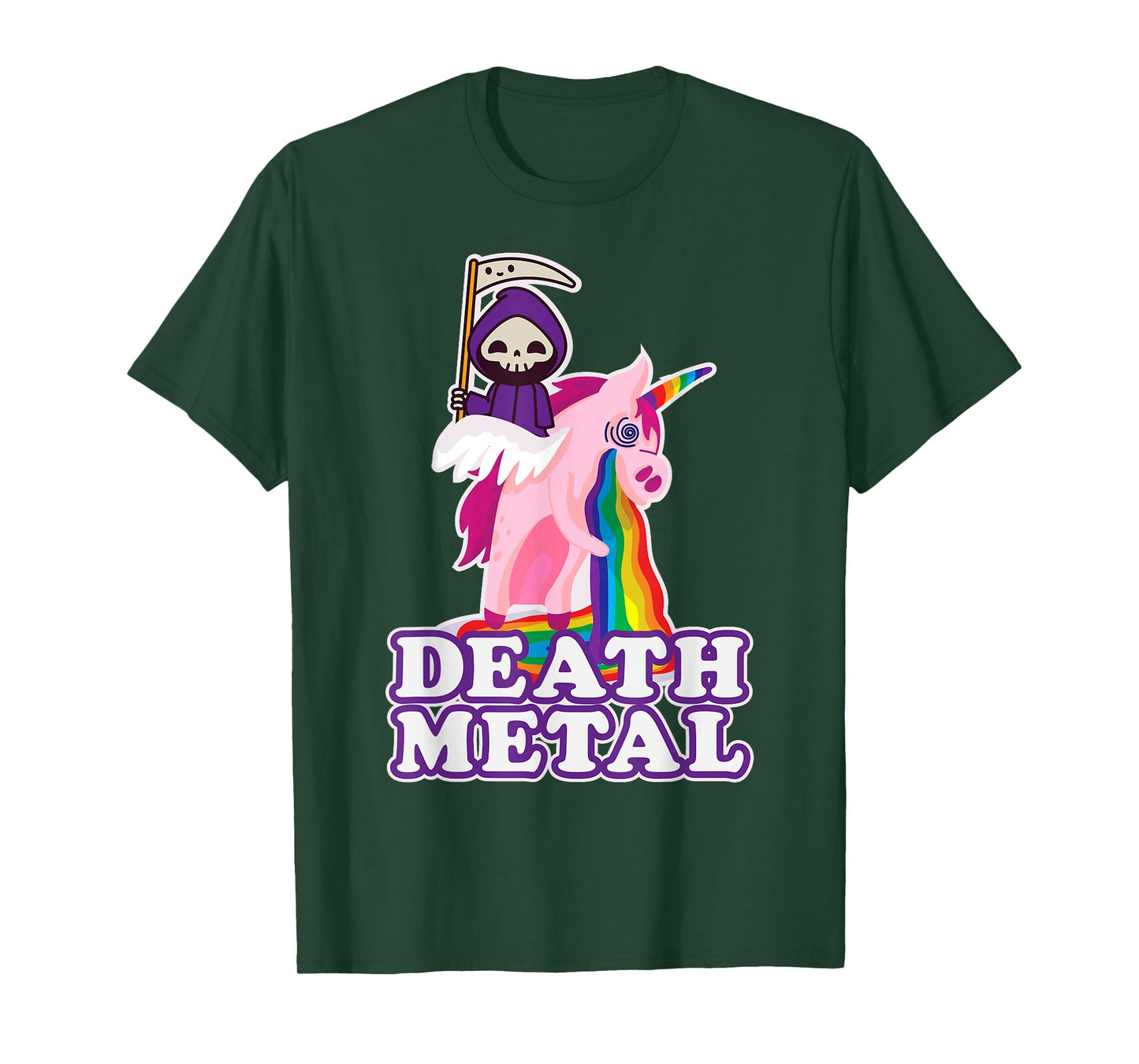 Funny Death Metal T-Shirt Grim Reaper Riding Unicorn Rainbow T-Shirt