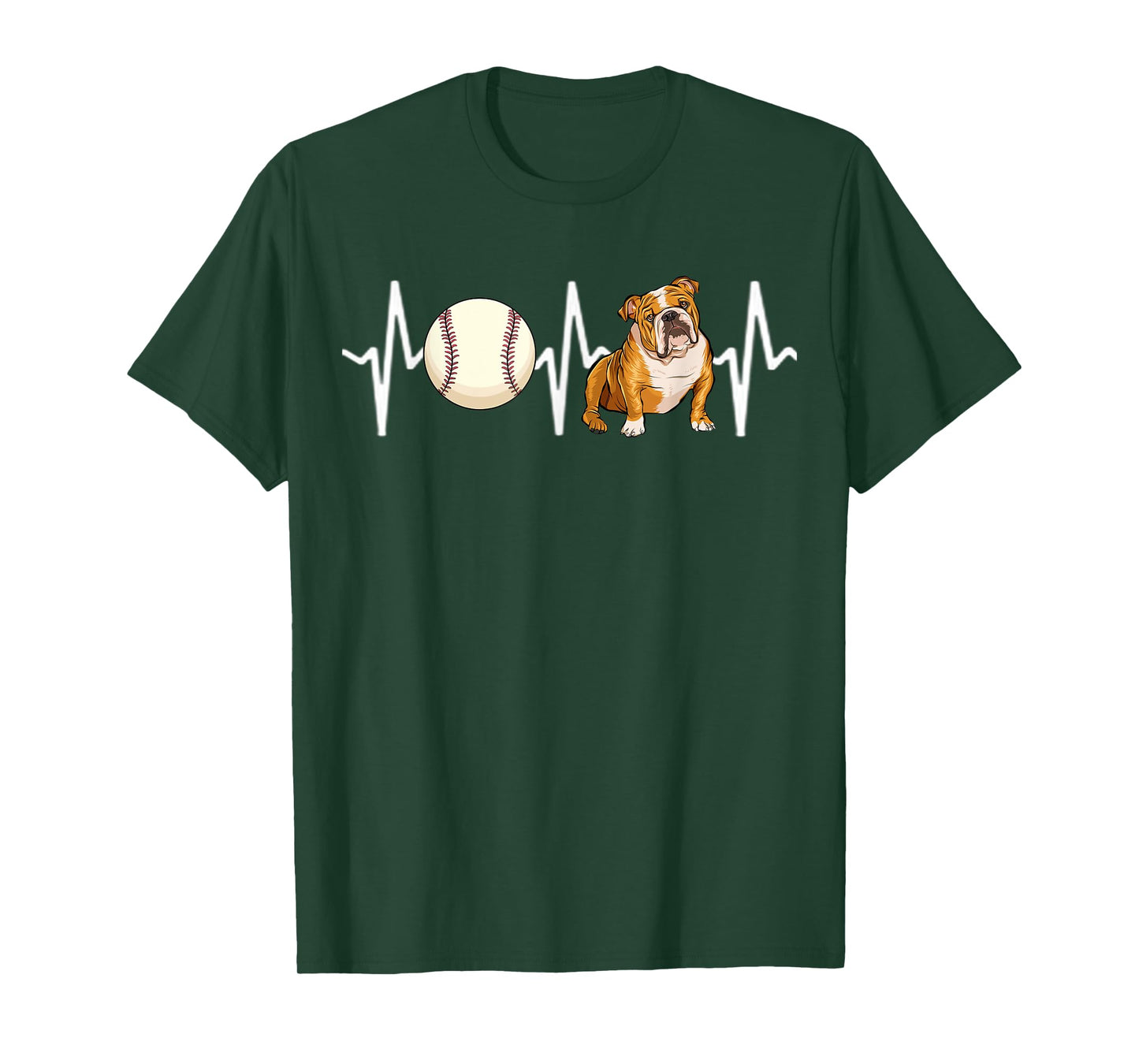 Baseball Bulldog Heartbeat Dog Lover T-Shirt