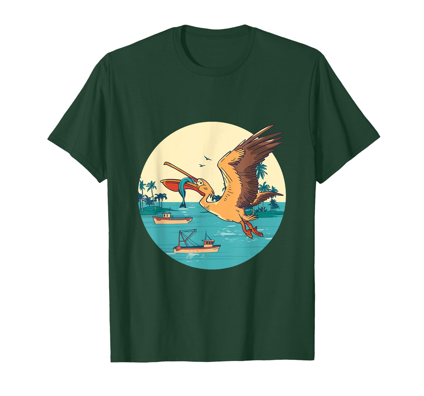 Pelican Bird Island Boat Fish Catch Tropical Bird Animal T-Shirt