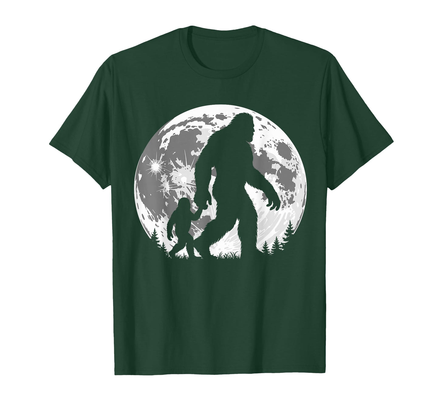 Bigfoot Dad Fathers Day Sasquatch Father Son Matching Moon T-Shirt