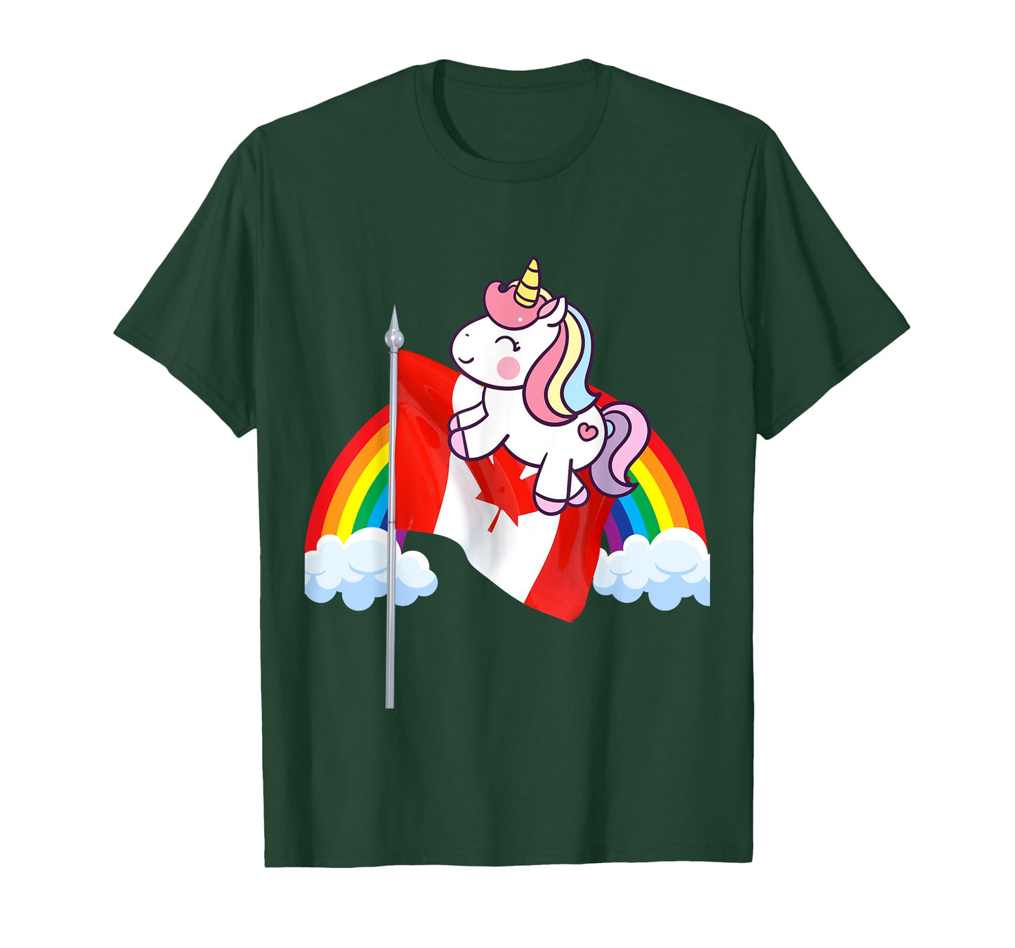 Unicorn Riding Canada Flag Boys Girls Women Kids Canadian T-Shirt