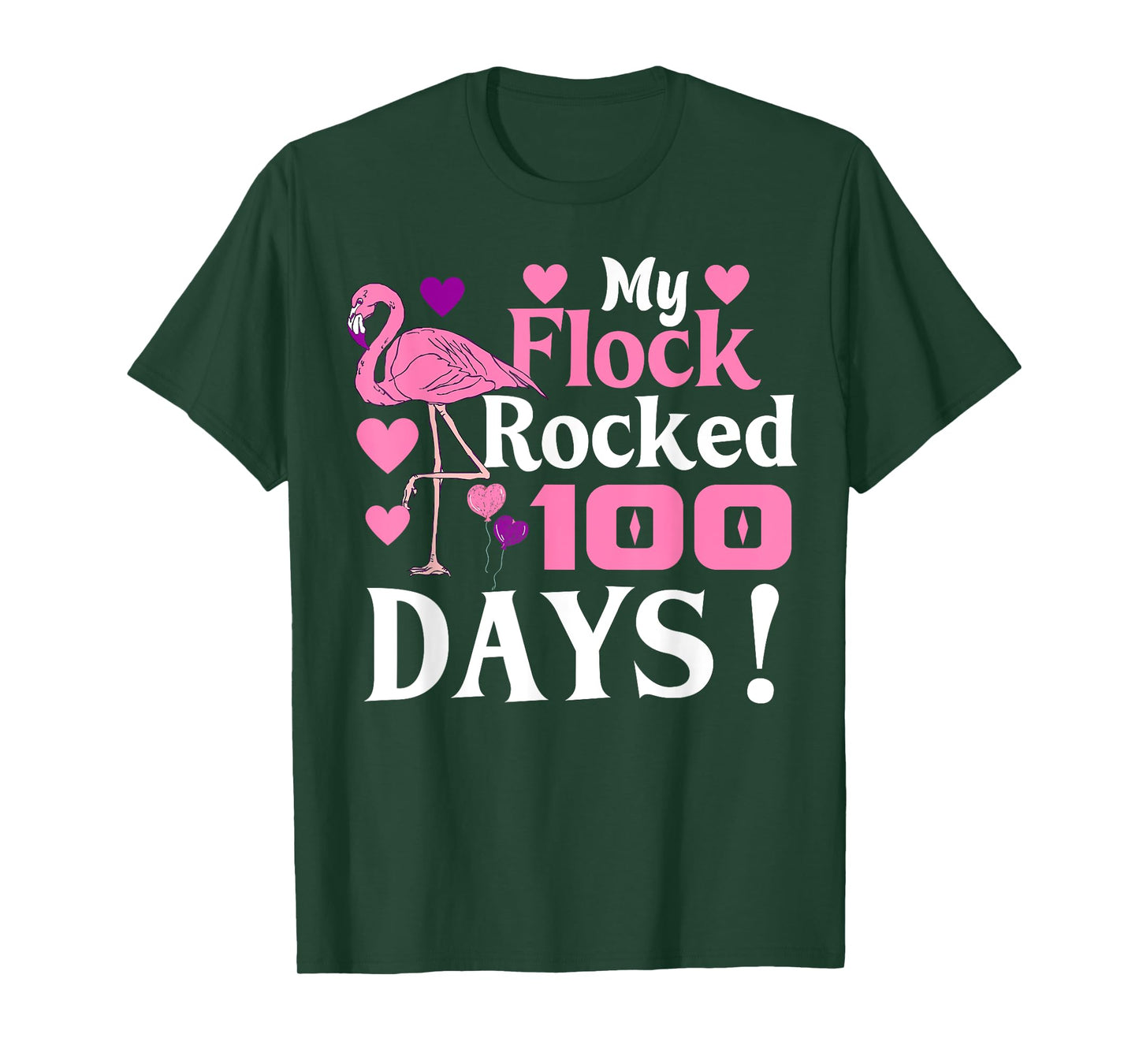 Happy 100th Day Of School My Flock Rocked 100 Days Flamingo T-Shirt
