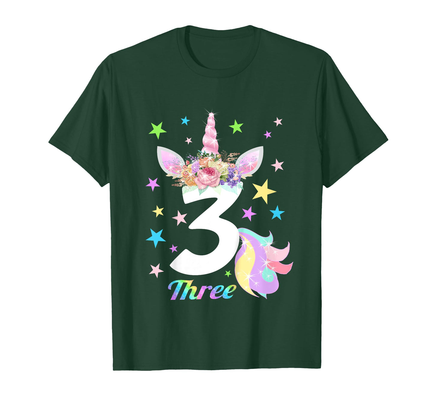Number 3 (Three) 3 Year Old Unicorn 3rd Birthday Shirt T-Shirt