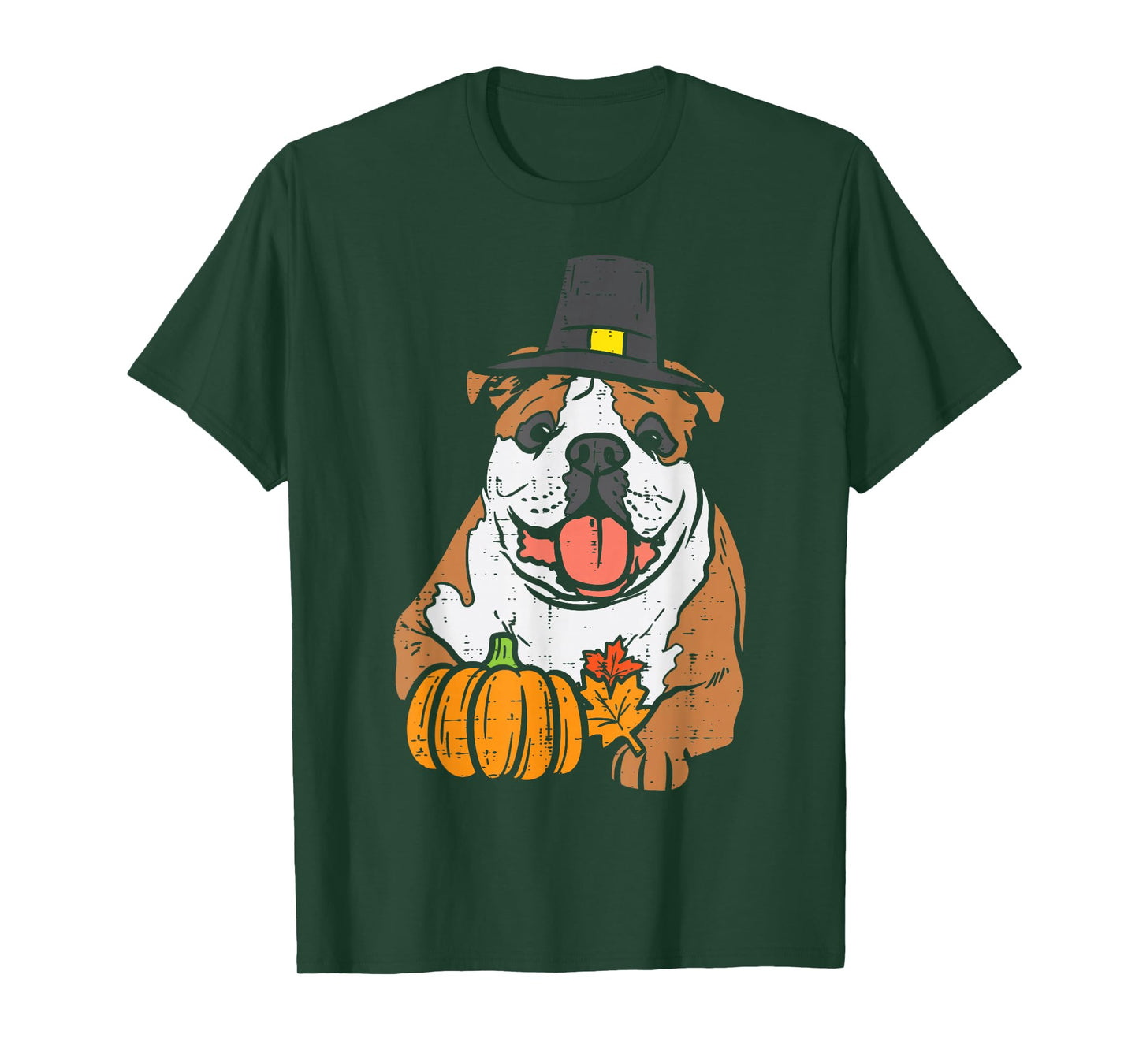 English Bulldog Pumpkin Leaf Thanksgiving Fall Halloween Dog T-Shirt