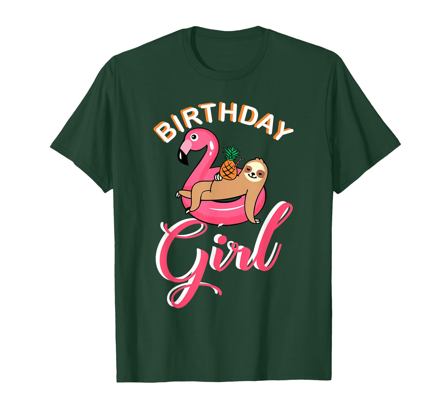 Birthday Girl sloth flamingo pineapple pool theme party idea T-Shirt