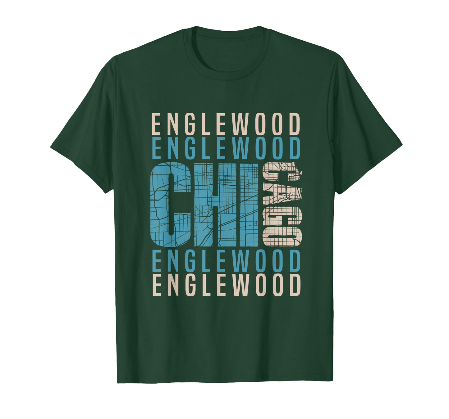 Chicago Englewood Chi-Town Neighborhood Map T-Shirt