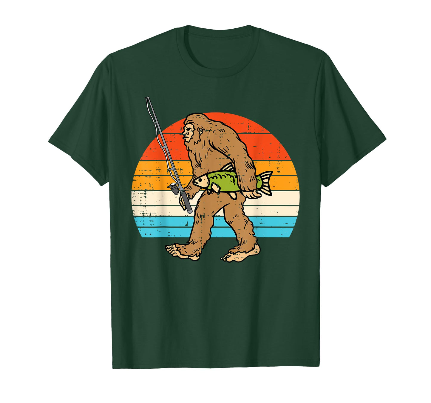 Bigfoot Sasquatch Fishing Retro Fisherman Men Women Kids Boy T-Shirt