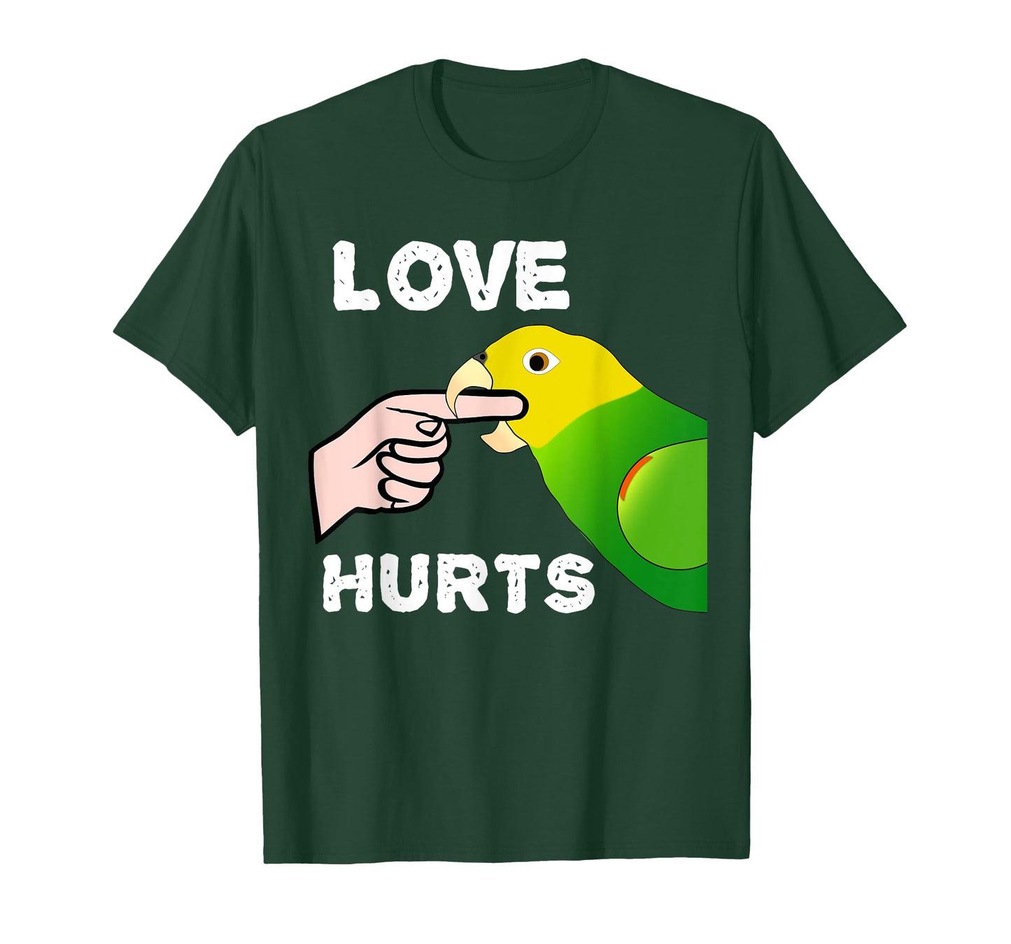 Love Hurts Yellow Head Amazon Parrot Biting Finger T-Shirt