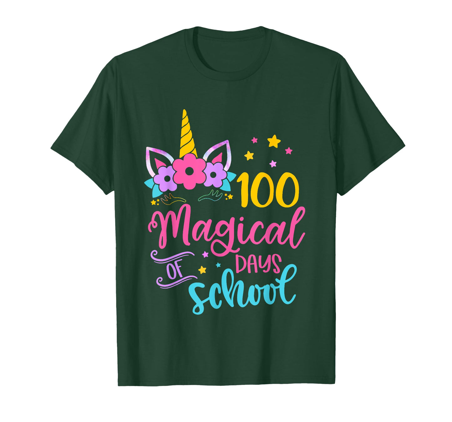 Unicorn Happy 100th Day 100 Magical Days Of School Girls Kid T-Shirt