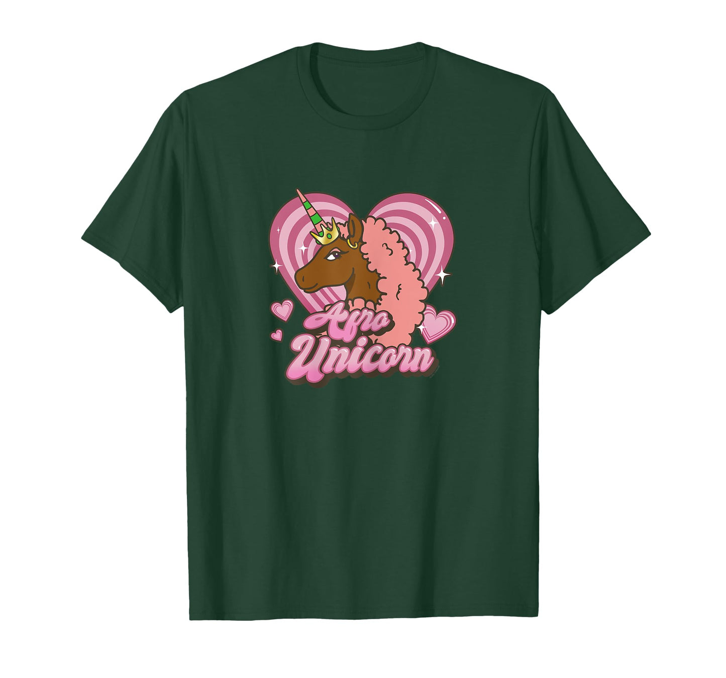 Afro Unicorn Unique Pink Mane Heart Shaped Portrait T-Shirt
