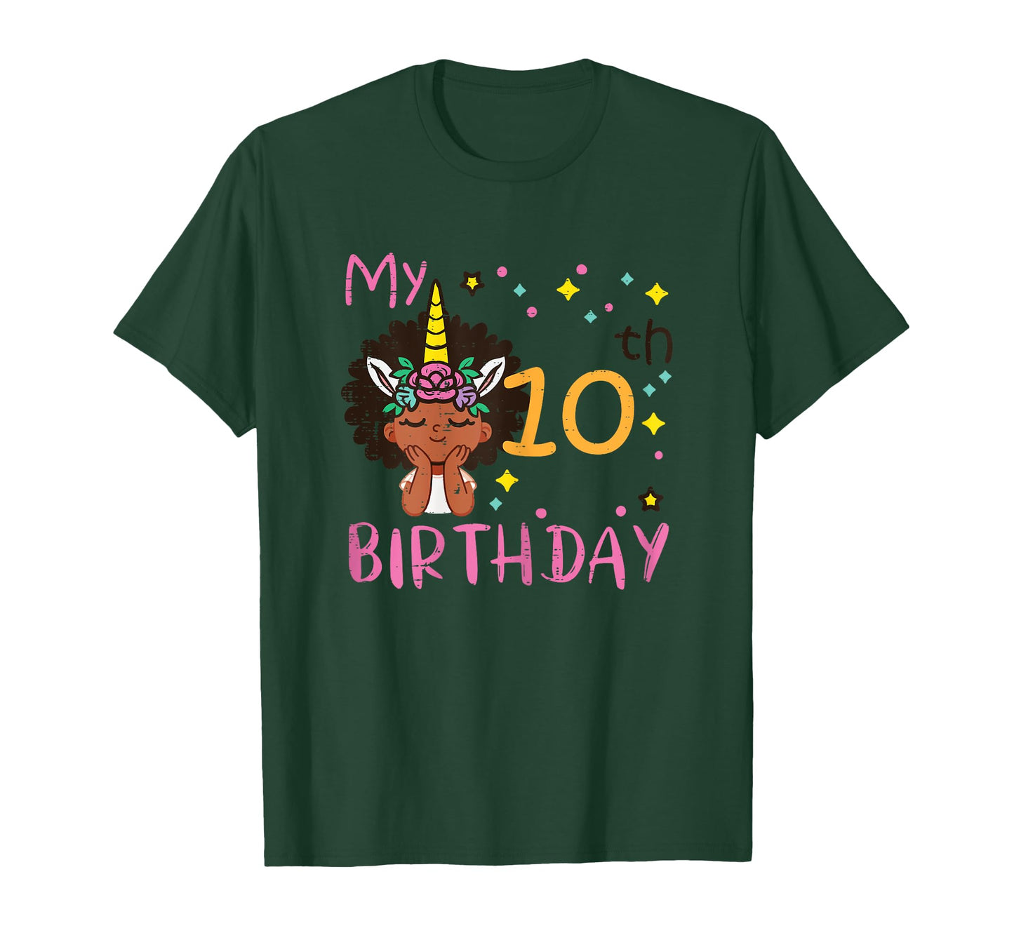 10th Birthday Afro Black Girl Unicorn 10 Year Old Bday Girls T-Shirt