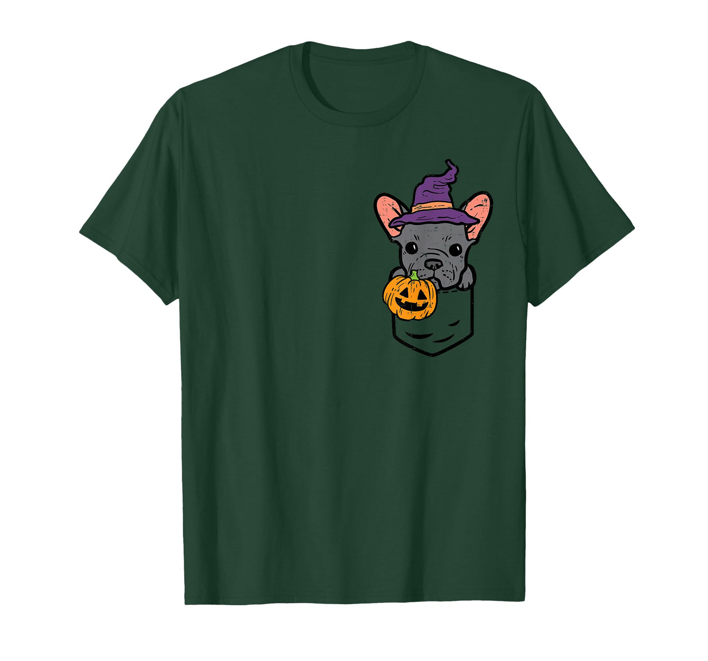 Pocket French Bulldgo Witch Pumpkin Halloween Frenchie Dog T-Shirt