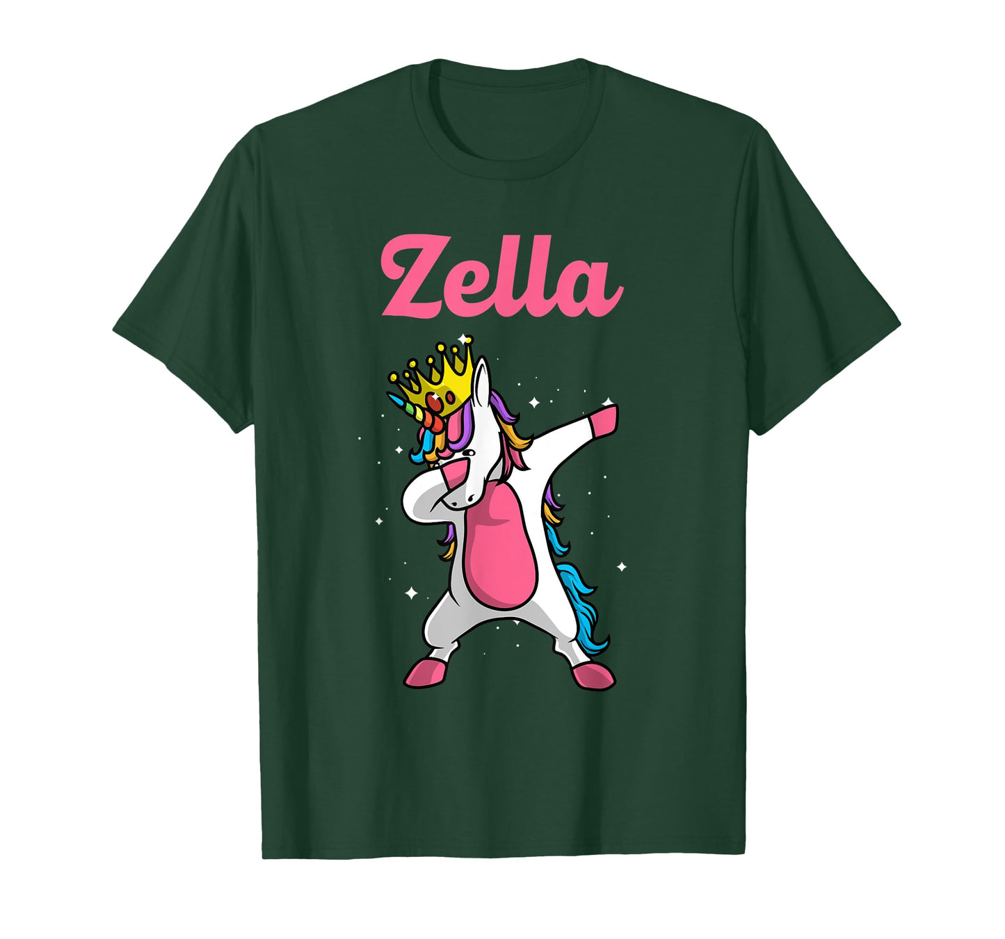 ZELLA Name Personalized Birthday Dabbing Unicorn Queen T-Shirt