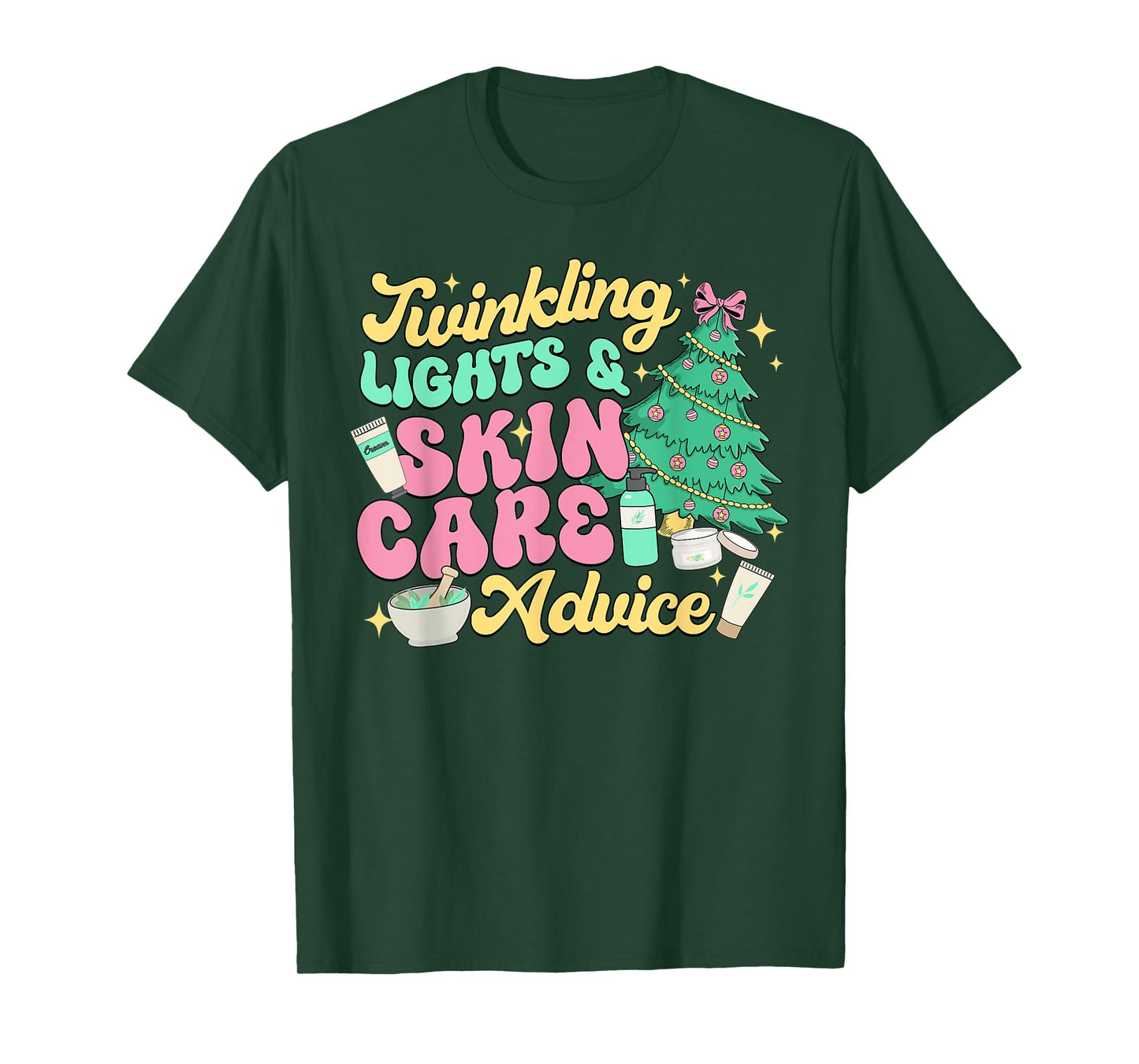 Twinkling Lights & Skin Care Advice, Dermatology Nurse Xmas T-Shirt