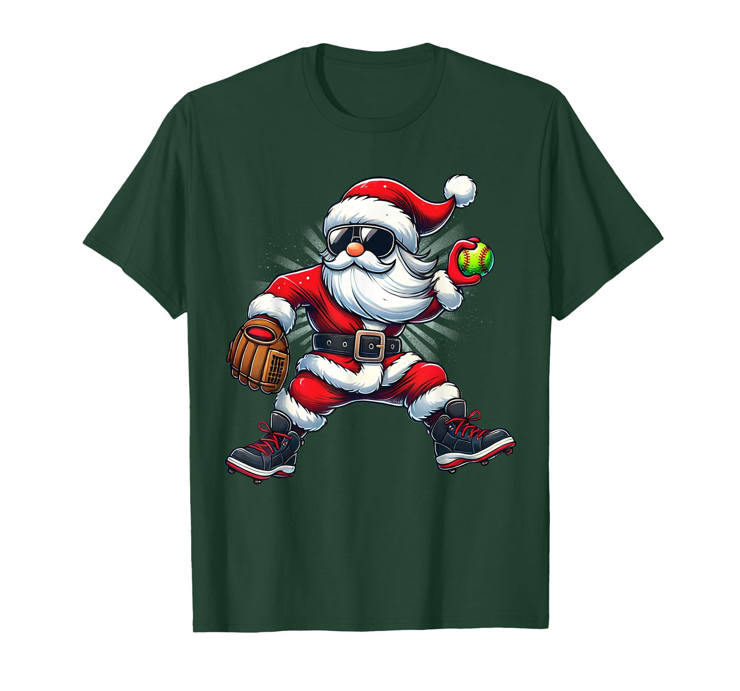 Santa Playing Softball as Pitcher Boys Kids Teens Christmas T-Shirt