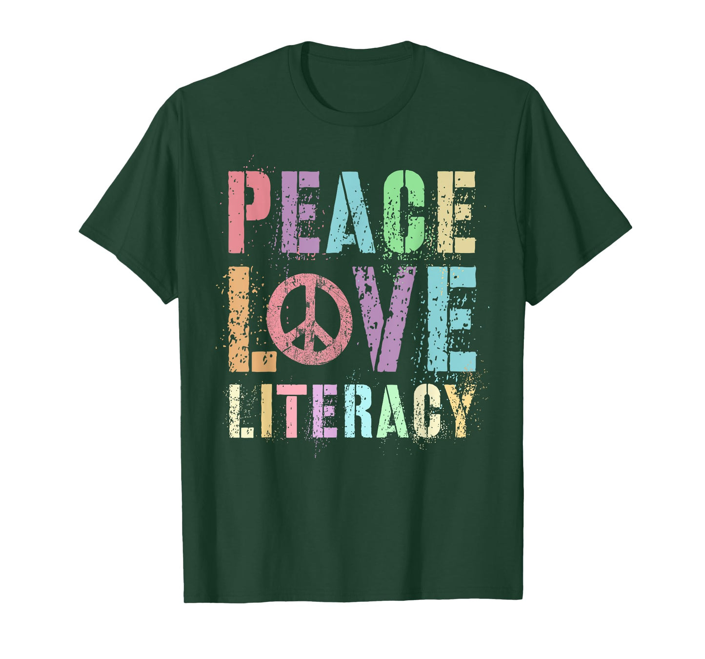 Groovy PEACE LOVE LITERACY Teacher Library Reading Preschool Men Women Girls Kids T-Shirt